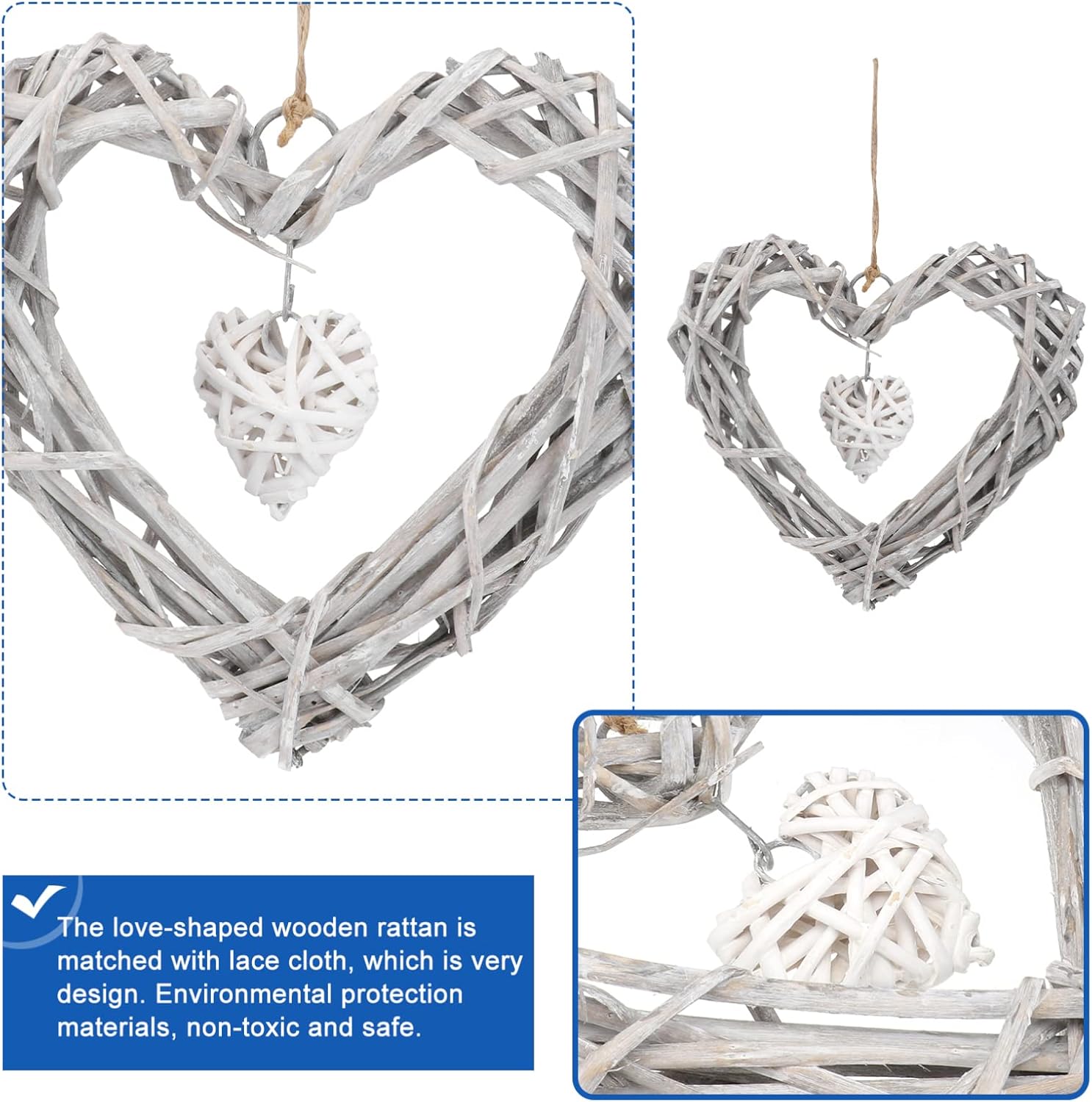 3 Pcs White Lace Pendant Twigs Wreath Heart Garland Photo Frame