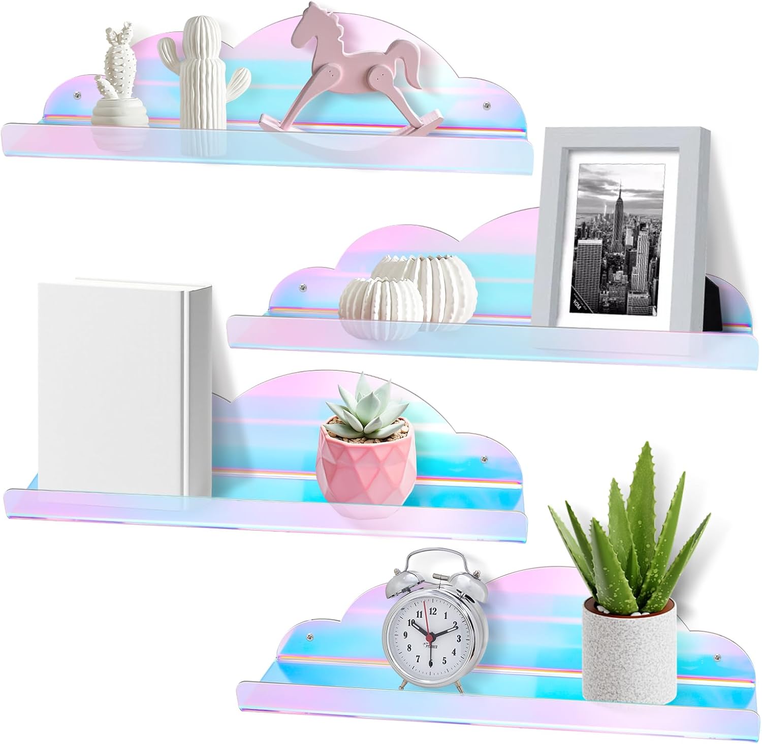 Iridescent Floating Shelves 4 Pack for Home Decor