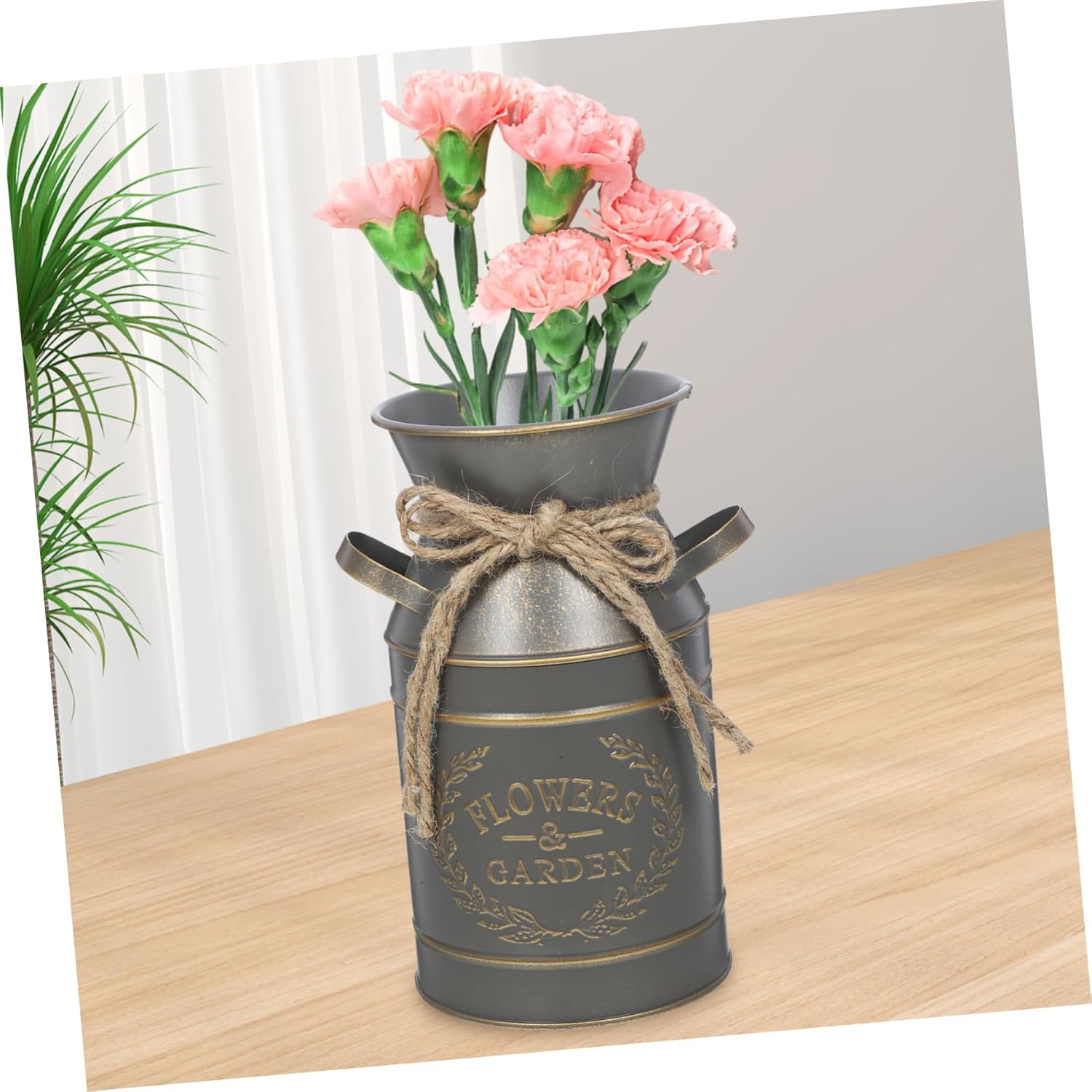 Balacoo Rustic Galvanized Flower Vase Double Handle