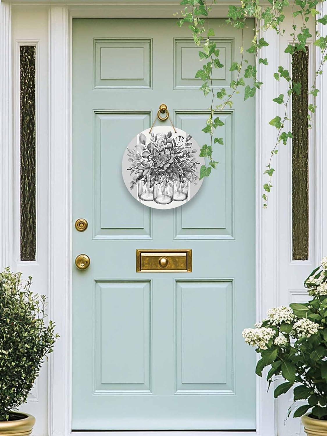 Welcome Sign for Front Door Gray Eucalyptus Wreath Door Hanger