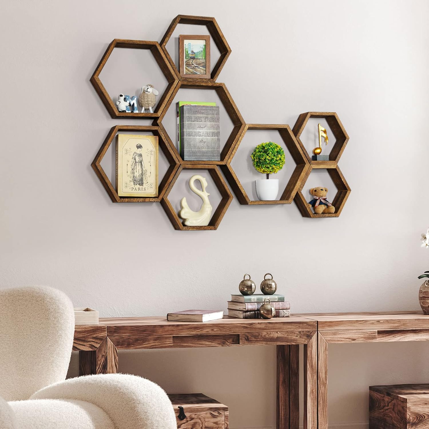 Ybing Honeycomb Shelves Set of 8 Floating Wall Mount