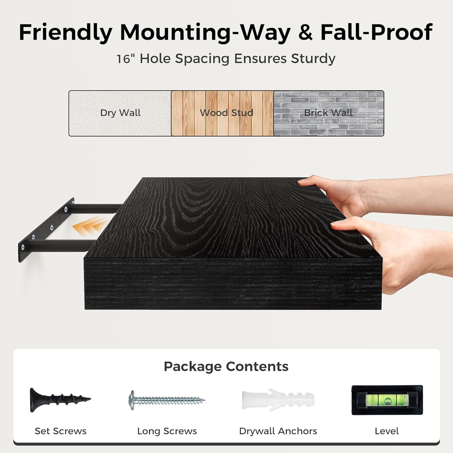 48 Inch Black Floating Shelf for Wall Display