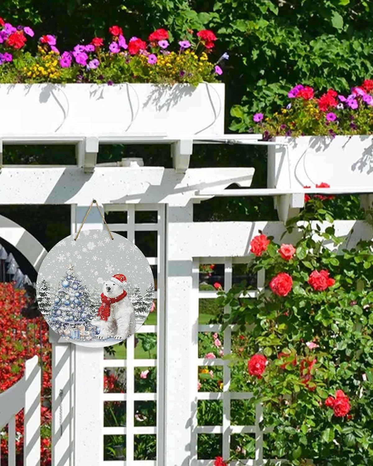 Christmas Welcome Sign Front Door Decor 10 Inch Wooden Wreath