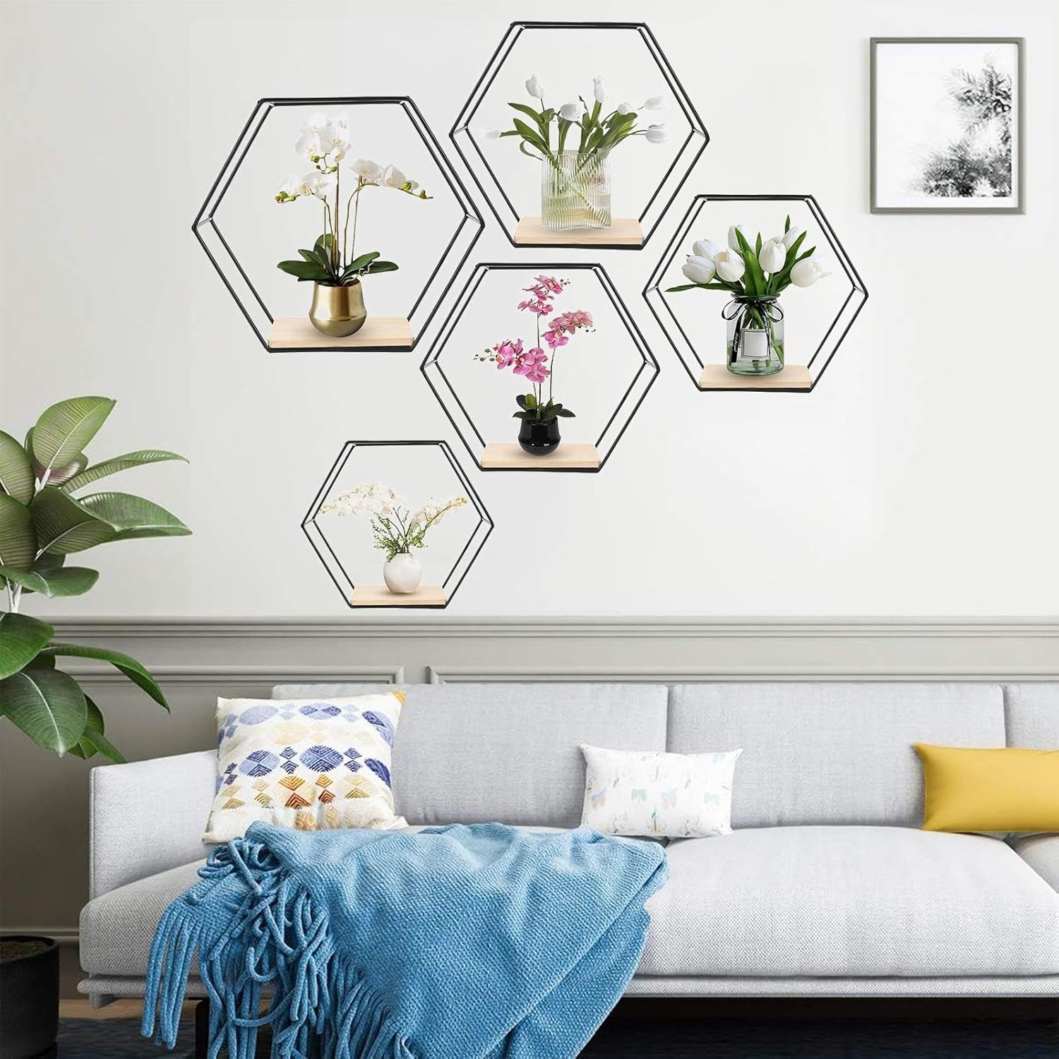 Metal Hexagonal Floating Wall Shelf - Modern Storage Decor