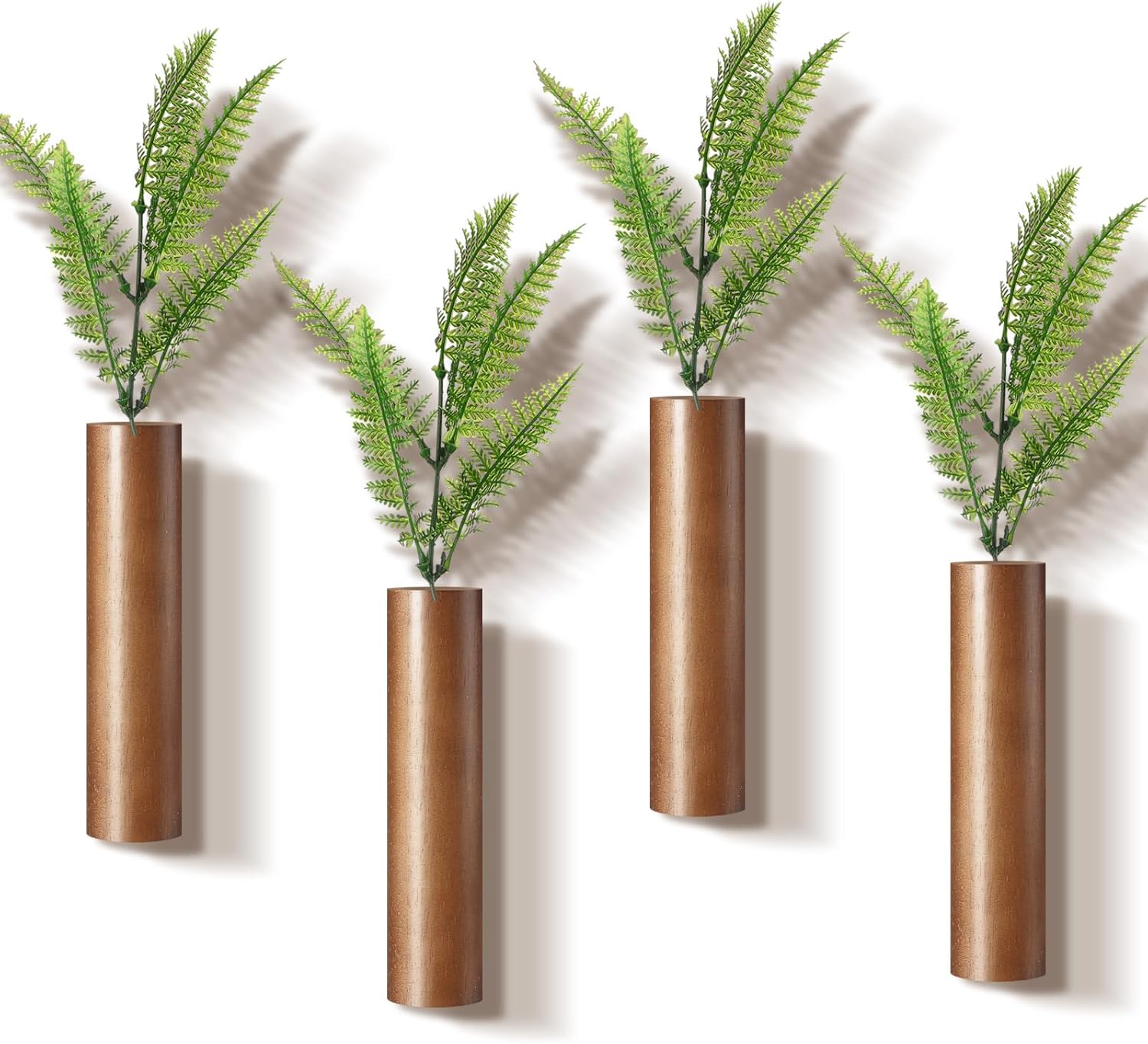 4 Pack Wood Wall Planters Modern Mounted Vases Home Decor for Dried Flowers and Greenery Plants