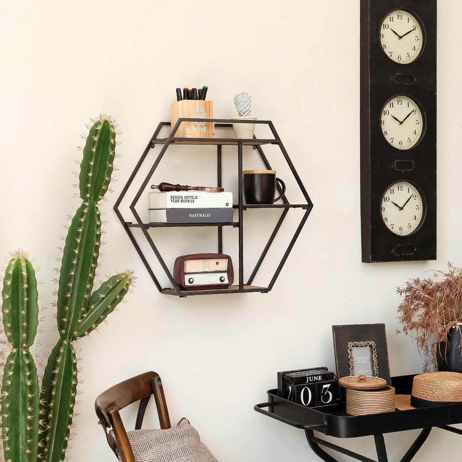 Industrial Style 3 Tier Hexagon Floating Shelf