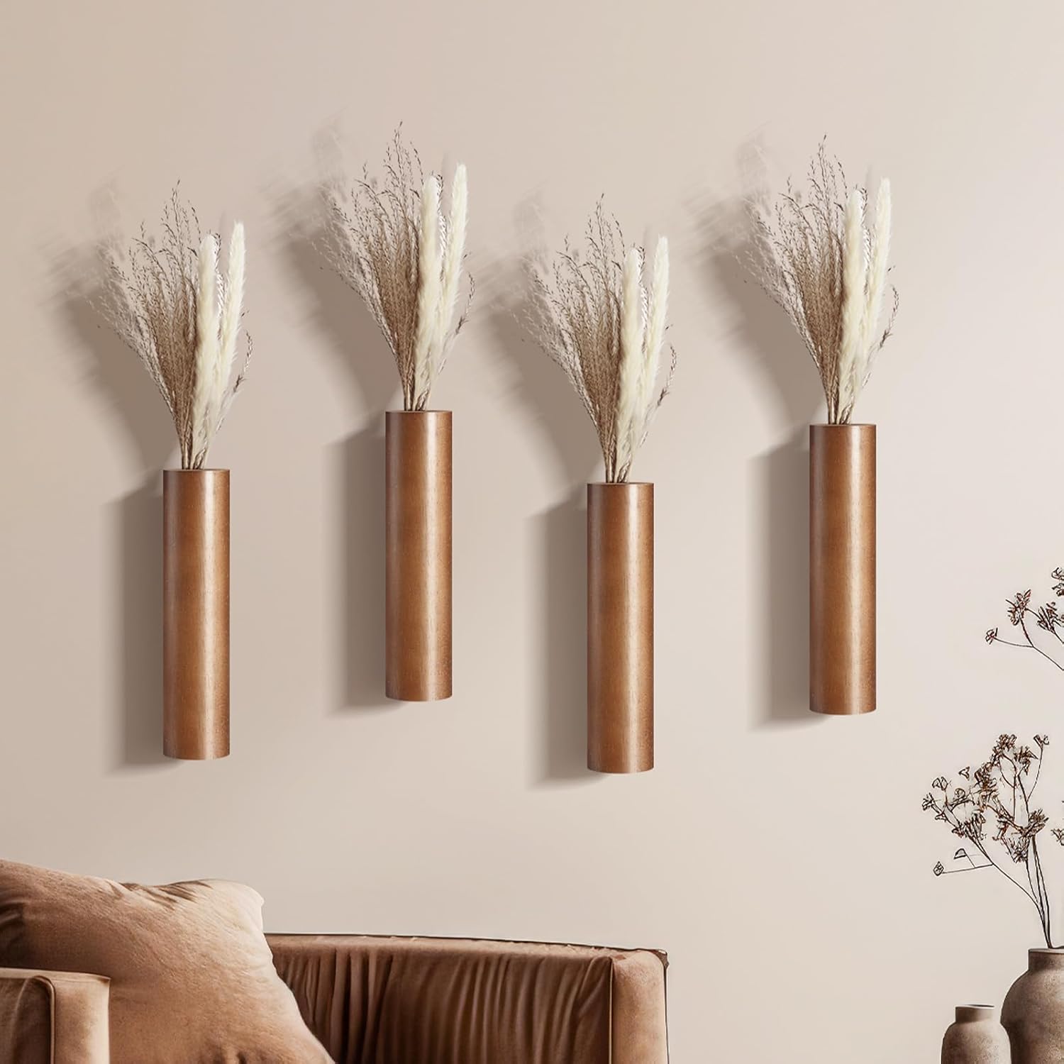 4 Pack Wood Wall Planters Modern Mounted Vases Home Decor for Dried Flowers and Greenery Plants