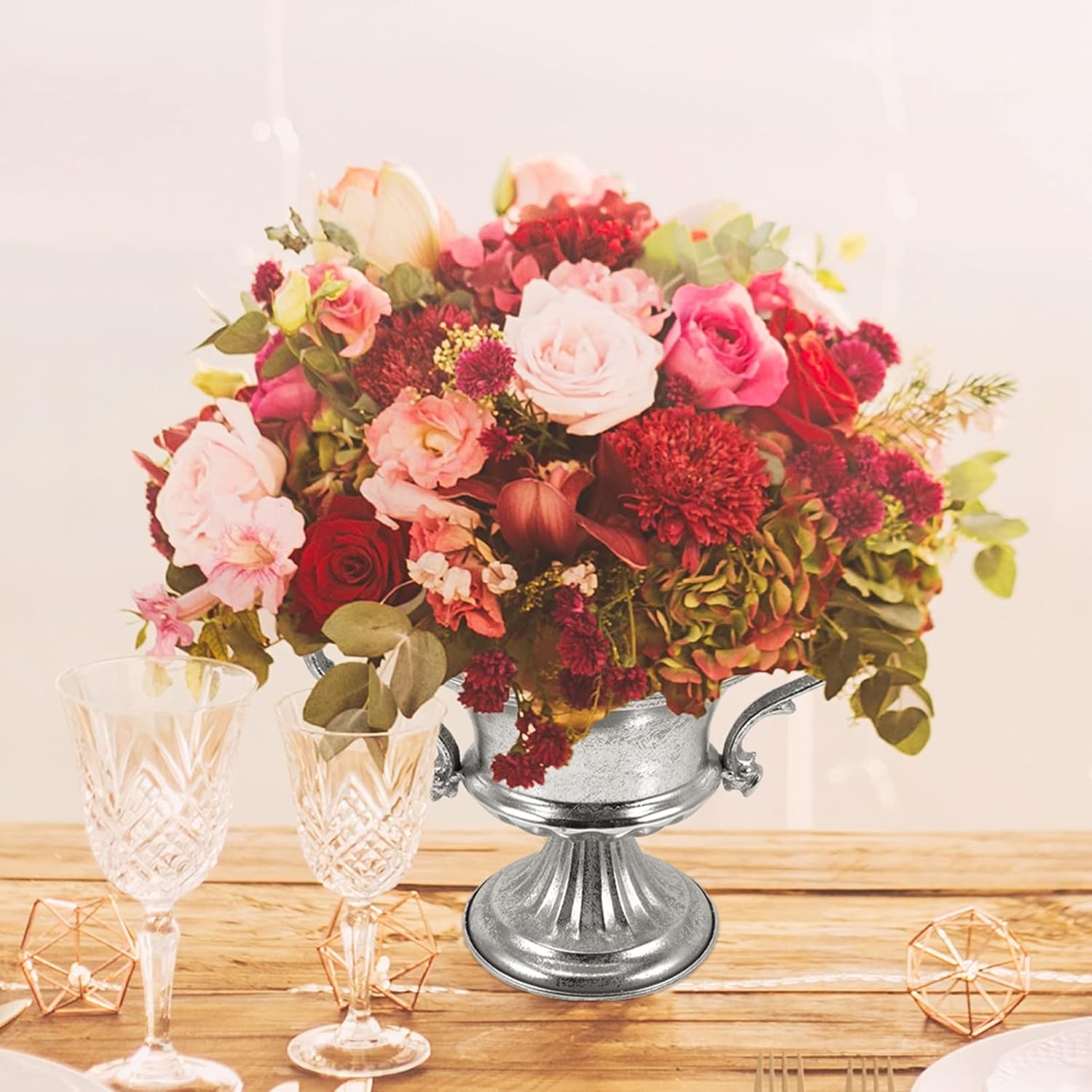 SEWOART Decorative Flower Vase Vintage Silver Vase for Home Decor