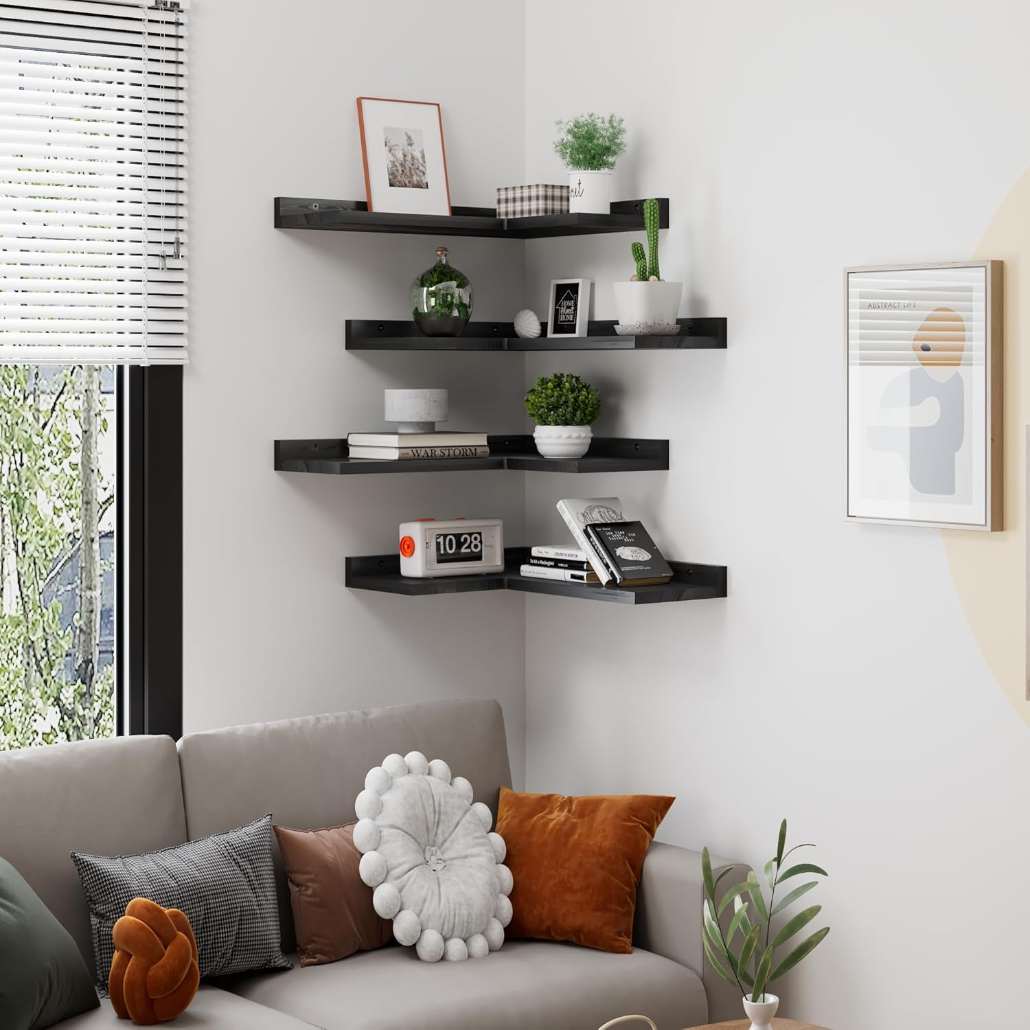 4-Tier Corner Floating Shelves Black