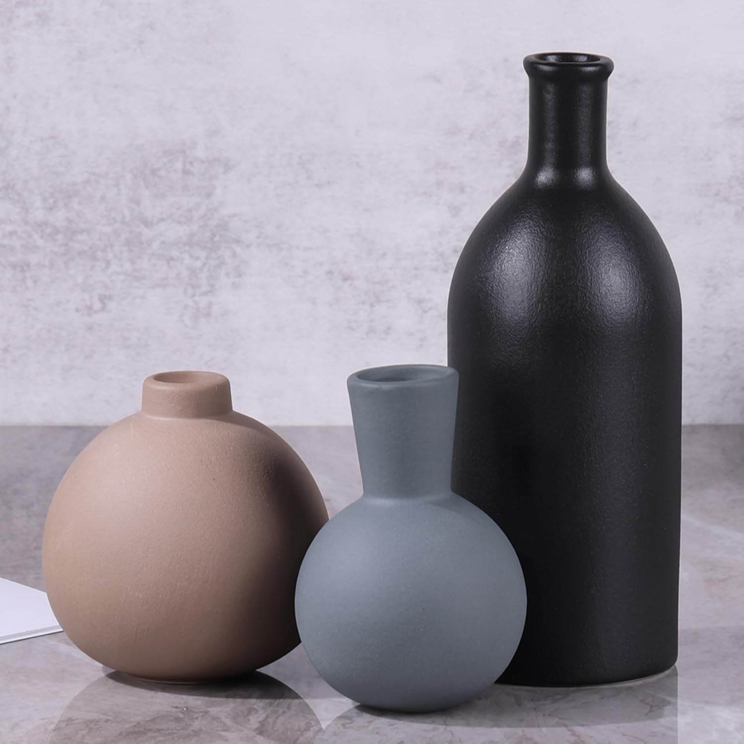 LINYTHER Ceramic Vase Set of 3 Decor Brown