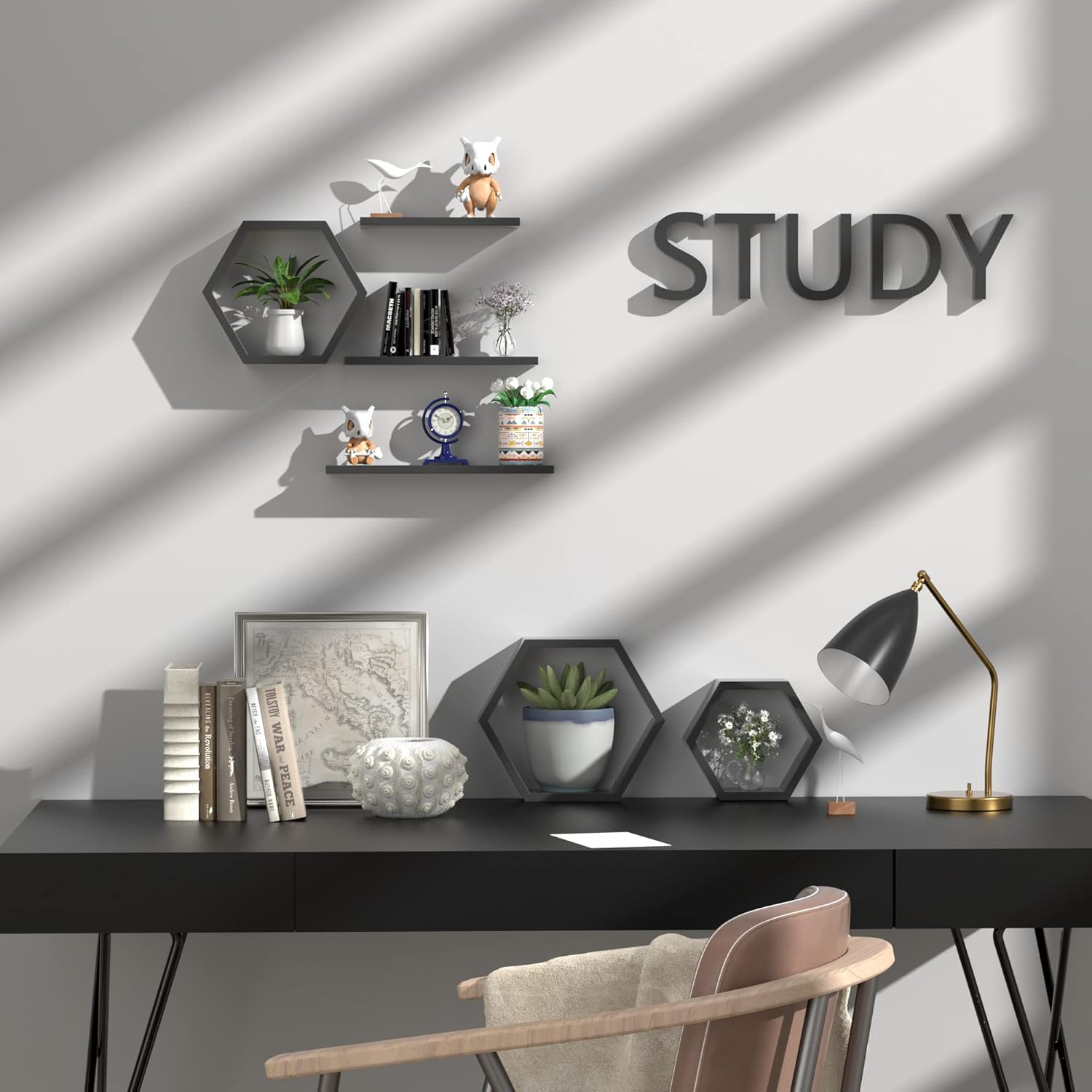 Ecowillon Hexagon Floating Shelves Set of 6 Black
