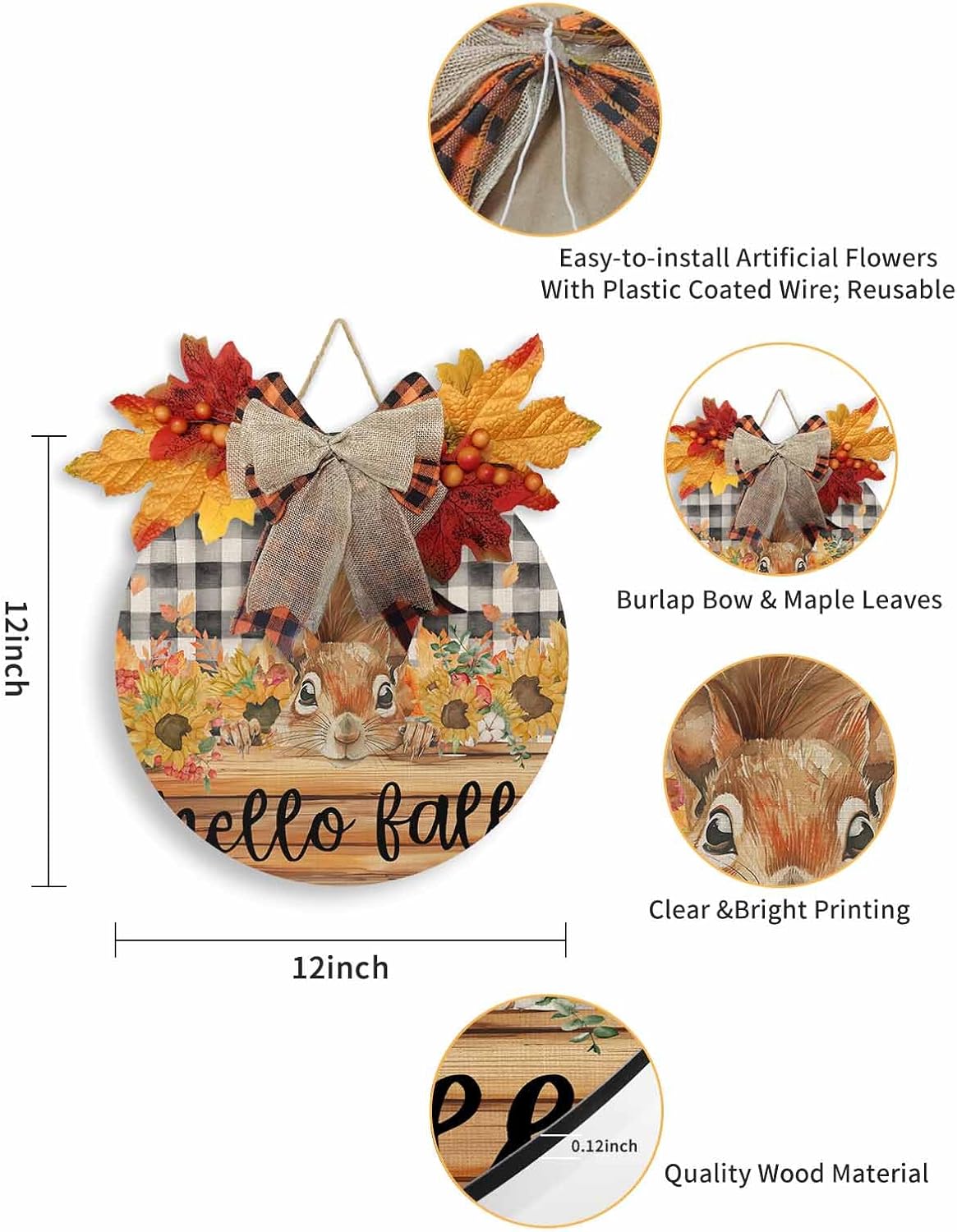 Fall Welcome Sign with Squirrel and Sunflower Design