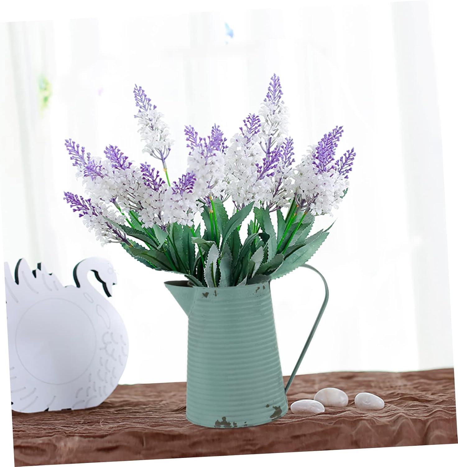 BESPORTBLE Vintage Style Iron Flower Pot Light Blue Pitcher Vase for Farmhouse Decor