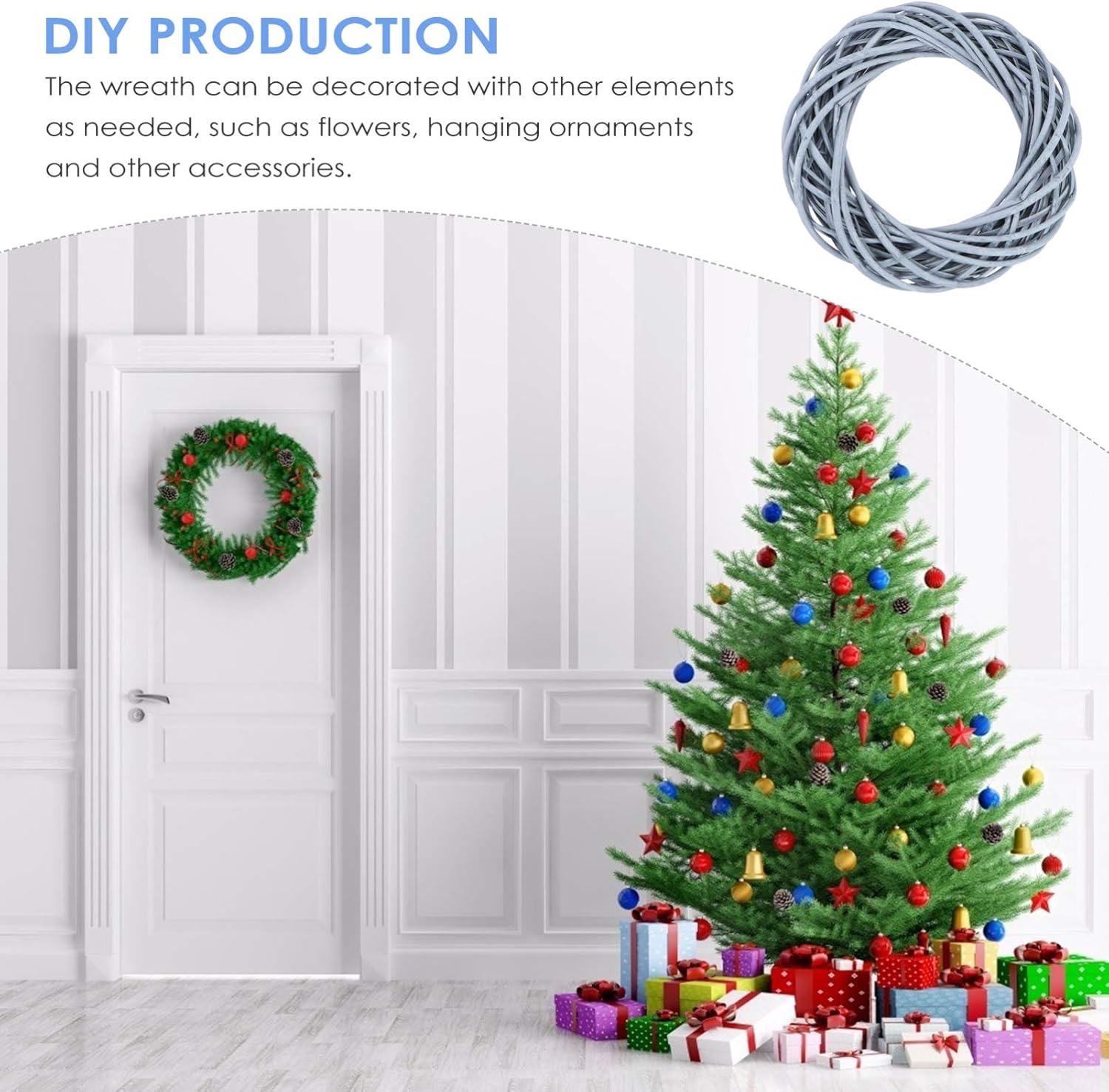 VOSAREA Willow Wreath Gray DIY Garland