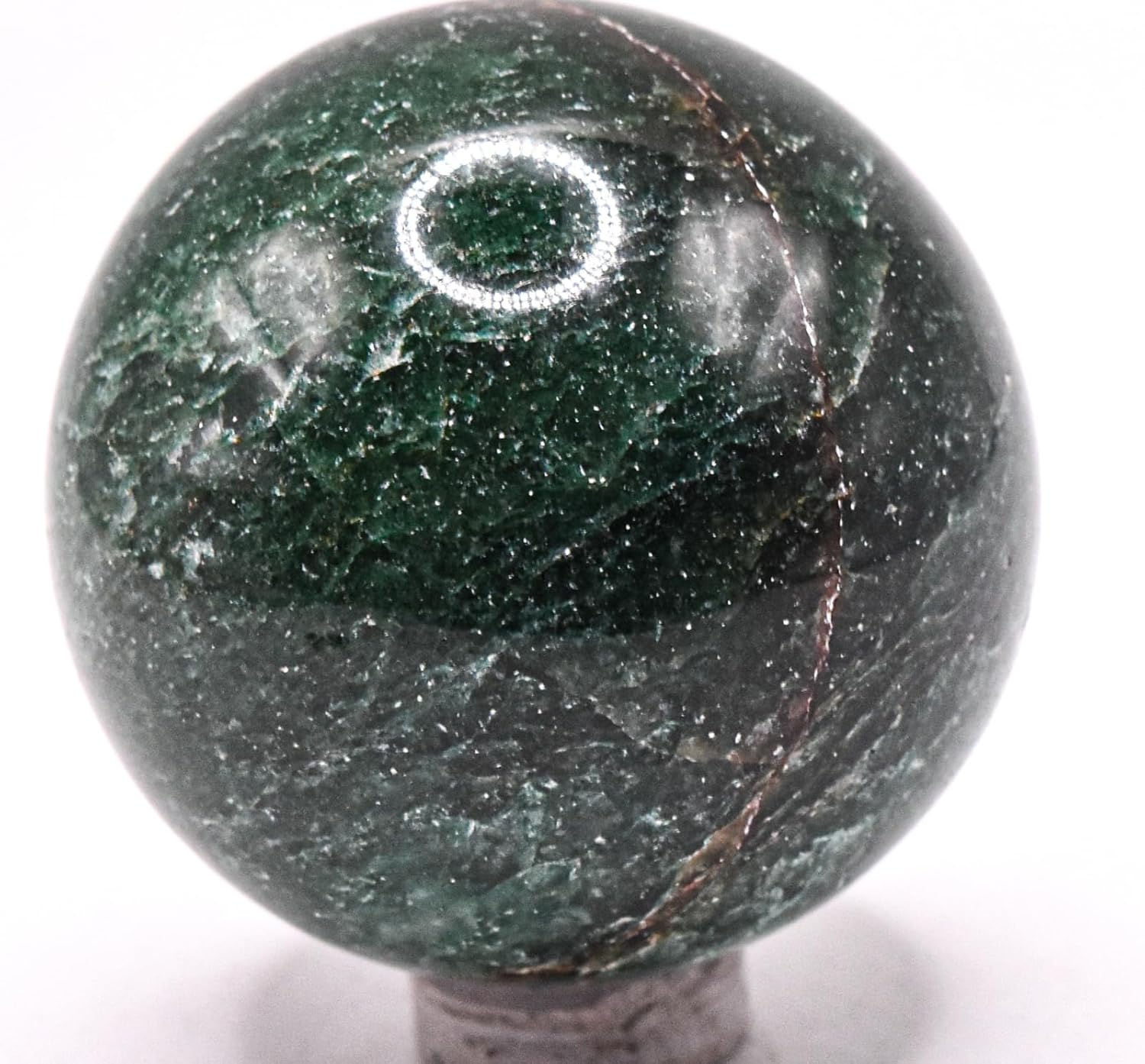 47mm Dark Green Jade Carved Sphere Decor Ball With Stand
