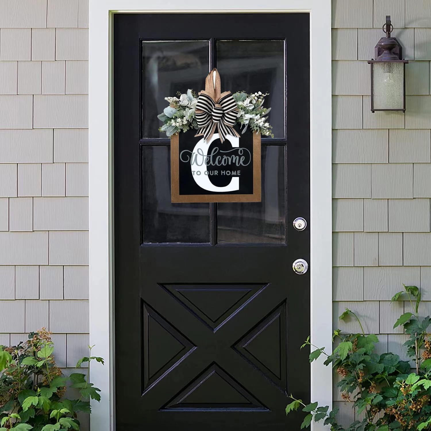 16 Inch Personalized Last Name Welcome Sign Outdoor Door Wreath Decor