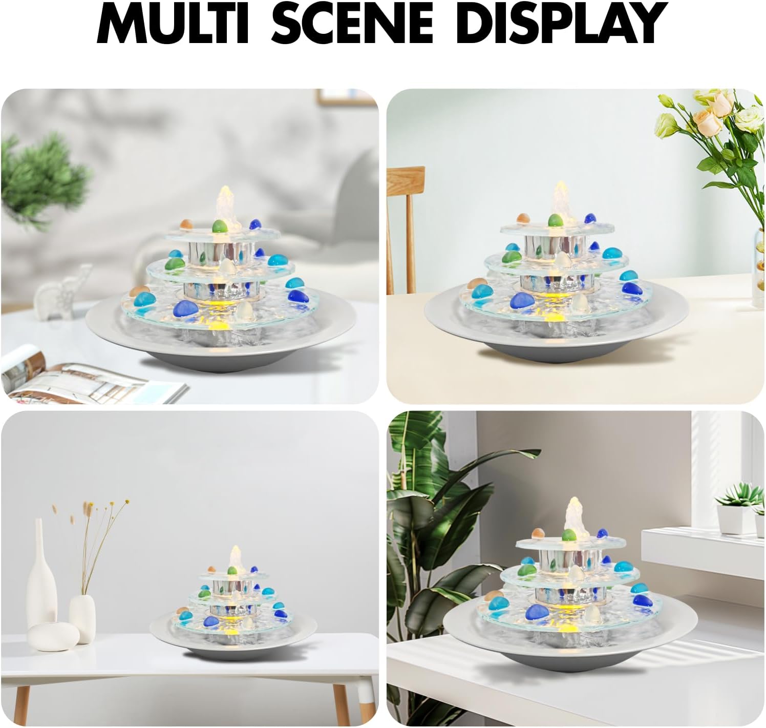 3-Tier Tabletop Waterfall Fountain with LED Light
