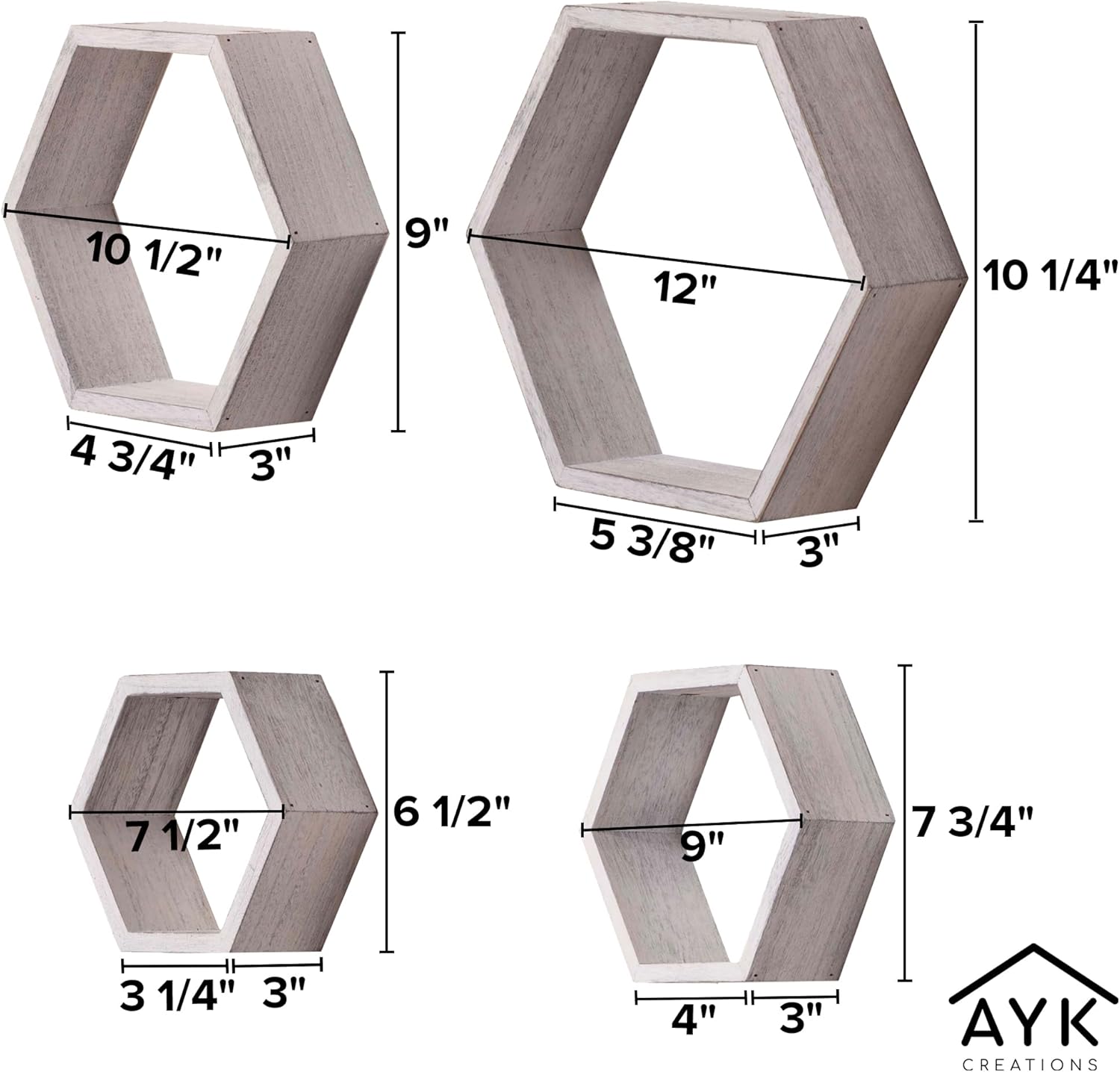 Dual Purpose Hexagon Shelves Set of 4 for Wall and Hanging