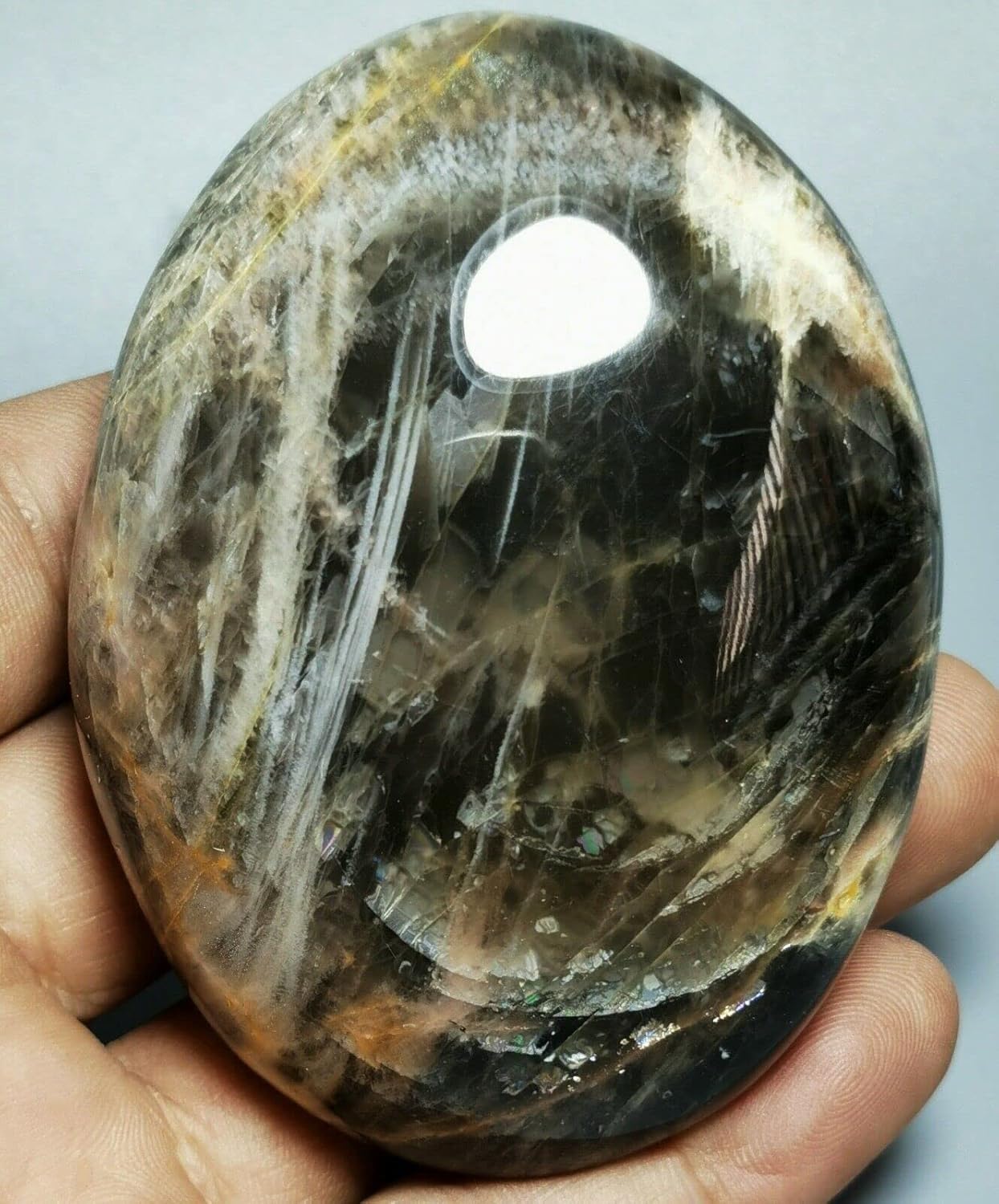 Orbicular Black Moonstone Reiki Stone for Home Decor