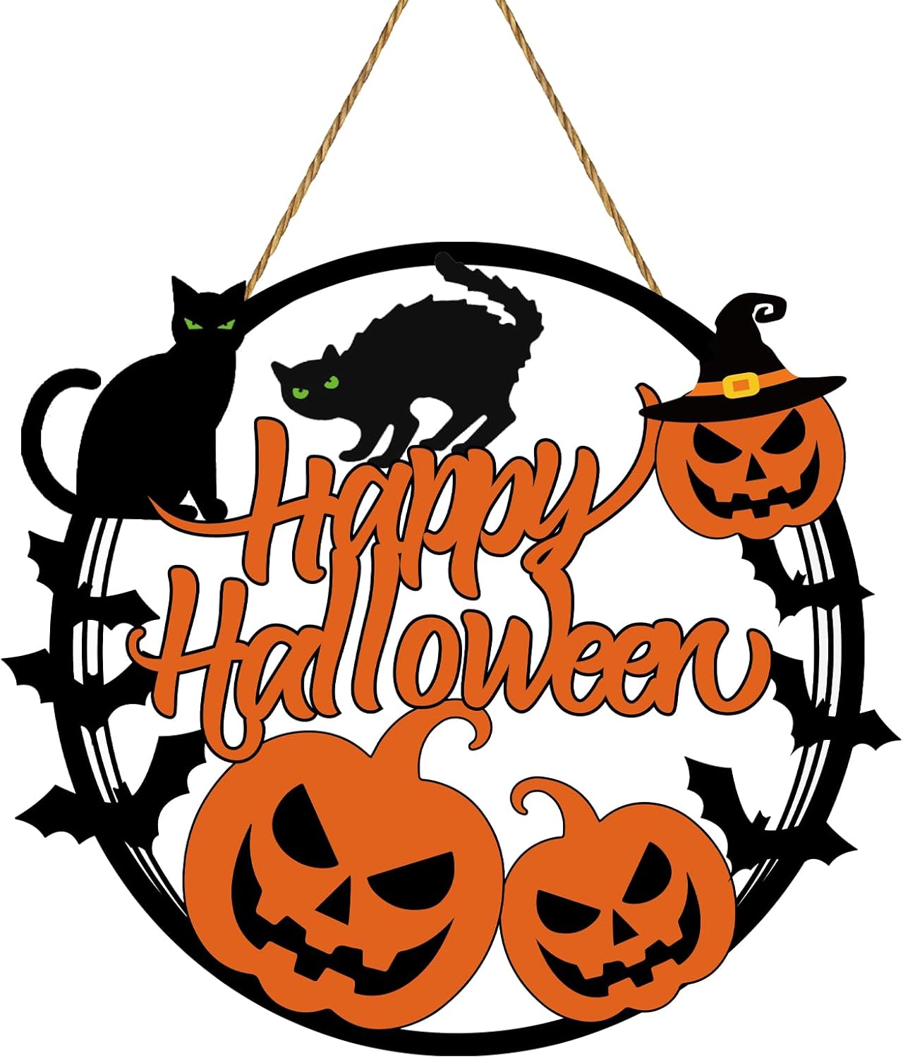 Halloween Wreath Decorations with Pumpkin Bat Black Cat Sign