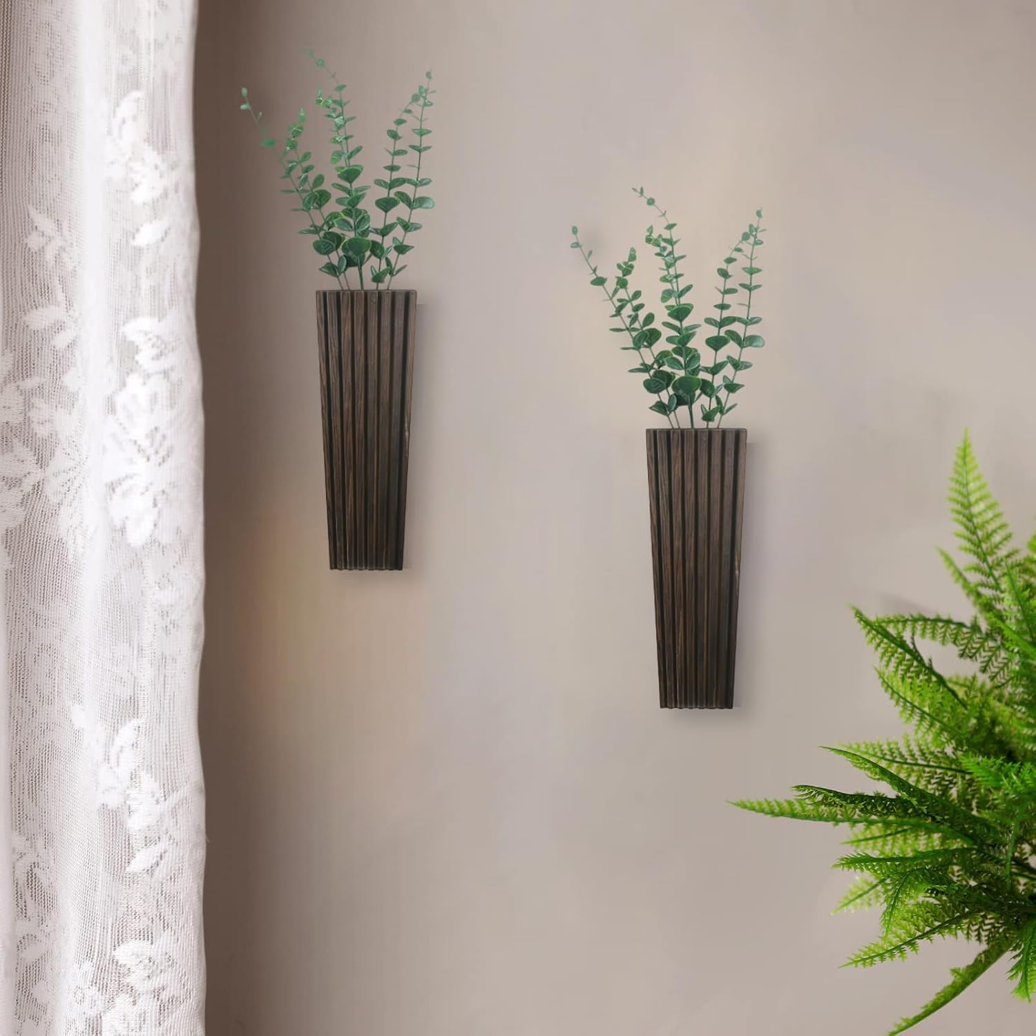 2 Pack Brown Wood Wall Planter for Indoor Decor