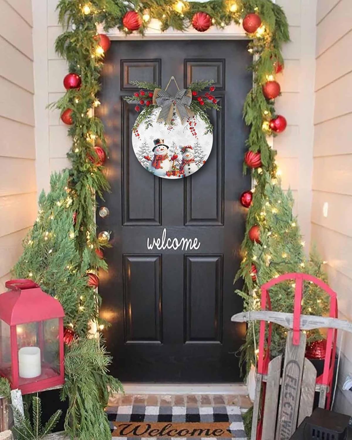Christmas Wreath Welcome Sign Decor Door