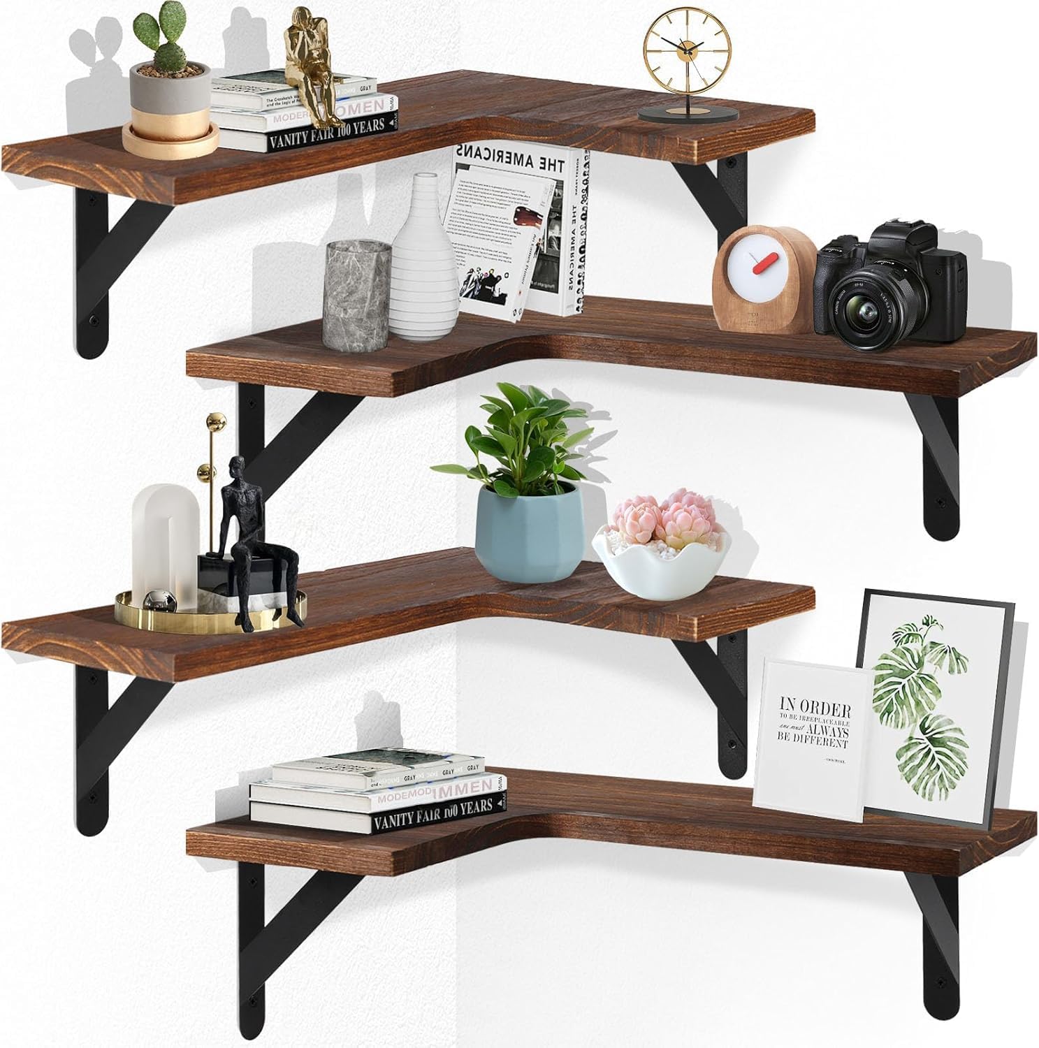 Gabotrie Corner Floating Shelves Set of 4 Dark Brown