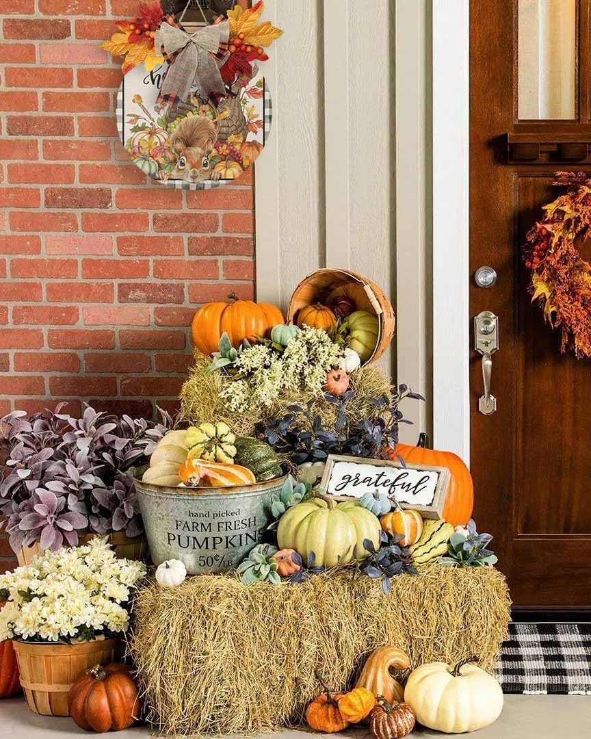 Welcome Sign Front Door Fall Thanksgiving Wreath Decor