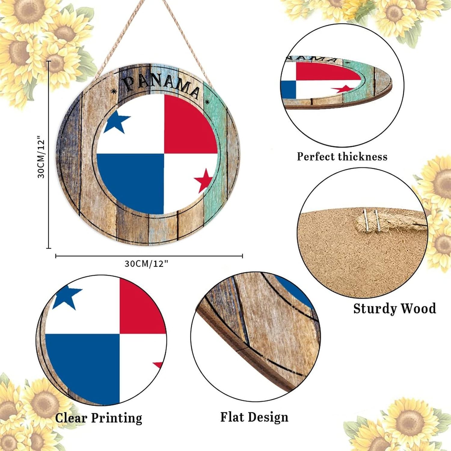 Panama Round Wood Door Hanger 12x12in Decor Sign