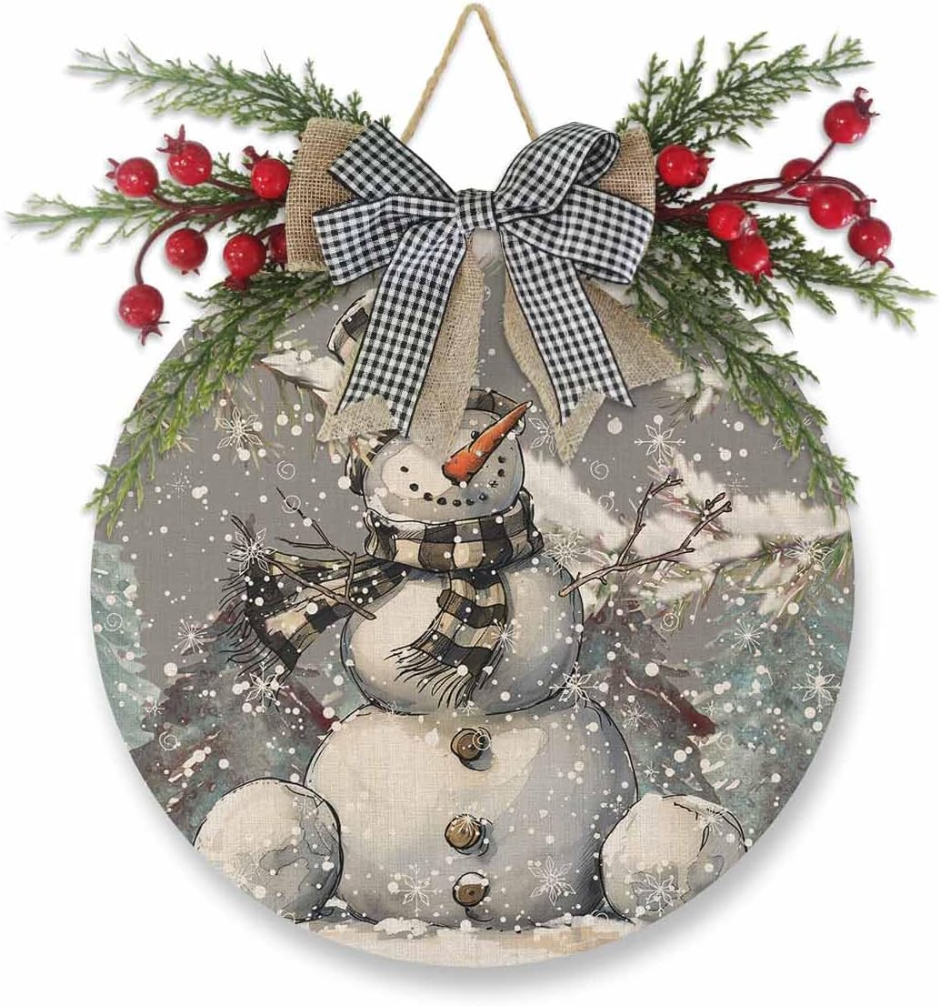 Welcome Sign Christmas Wreath Decorations Snowman Wall Sign