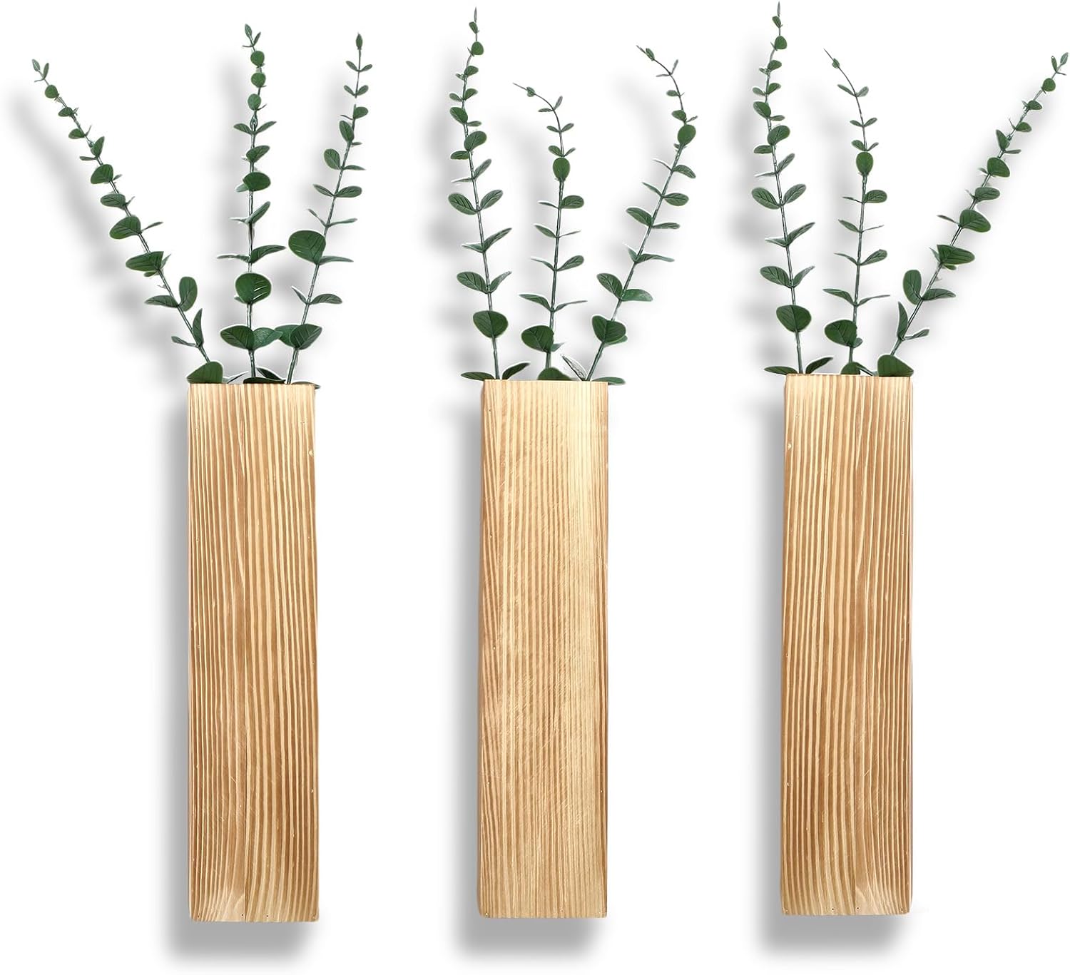 3-Pack Wooden Wall Planter with Artificial Plants