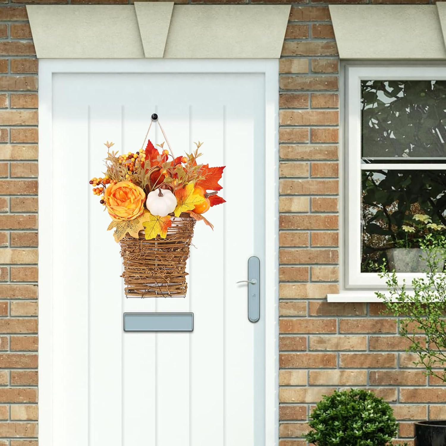 Fall Door Wreath with Peony and Pumpkin Decor