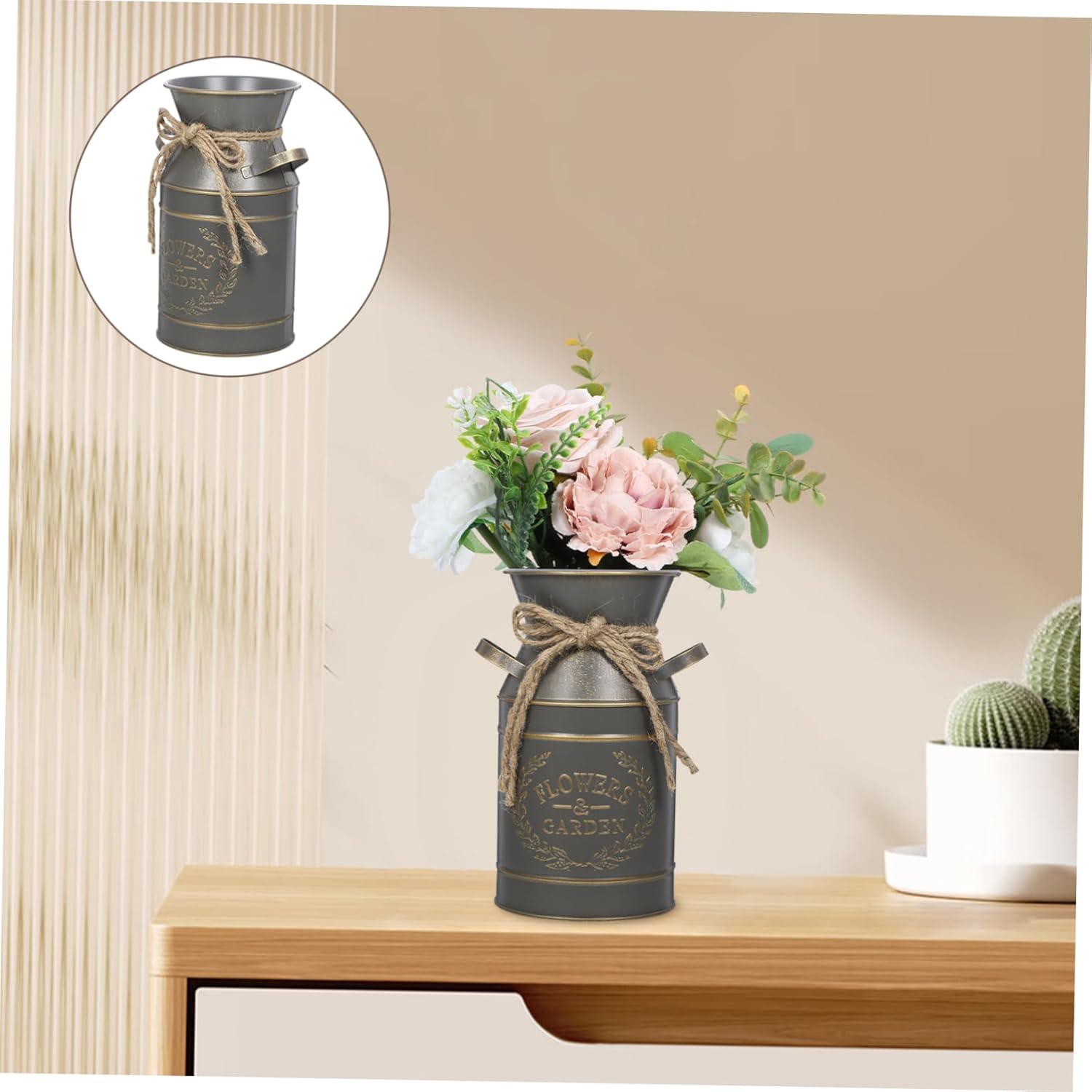 Farmhouse Decorative Metal Flower Bucket for Dried Flowers and Occasions