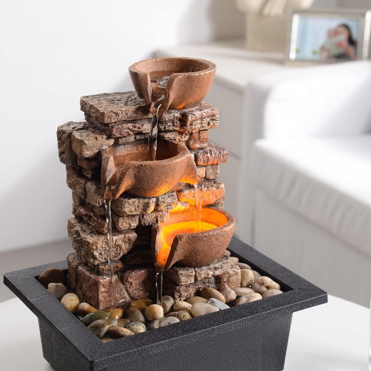 Haobos 3-Tier Tabletop Fountain with LED Lights