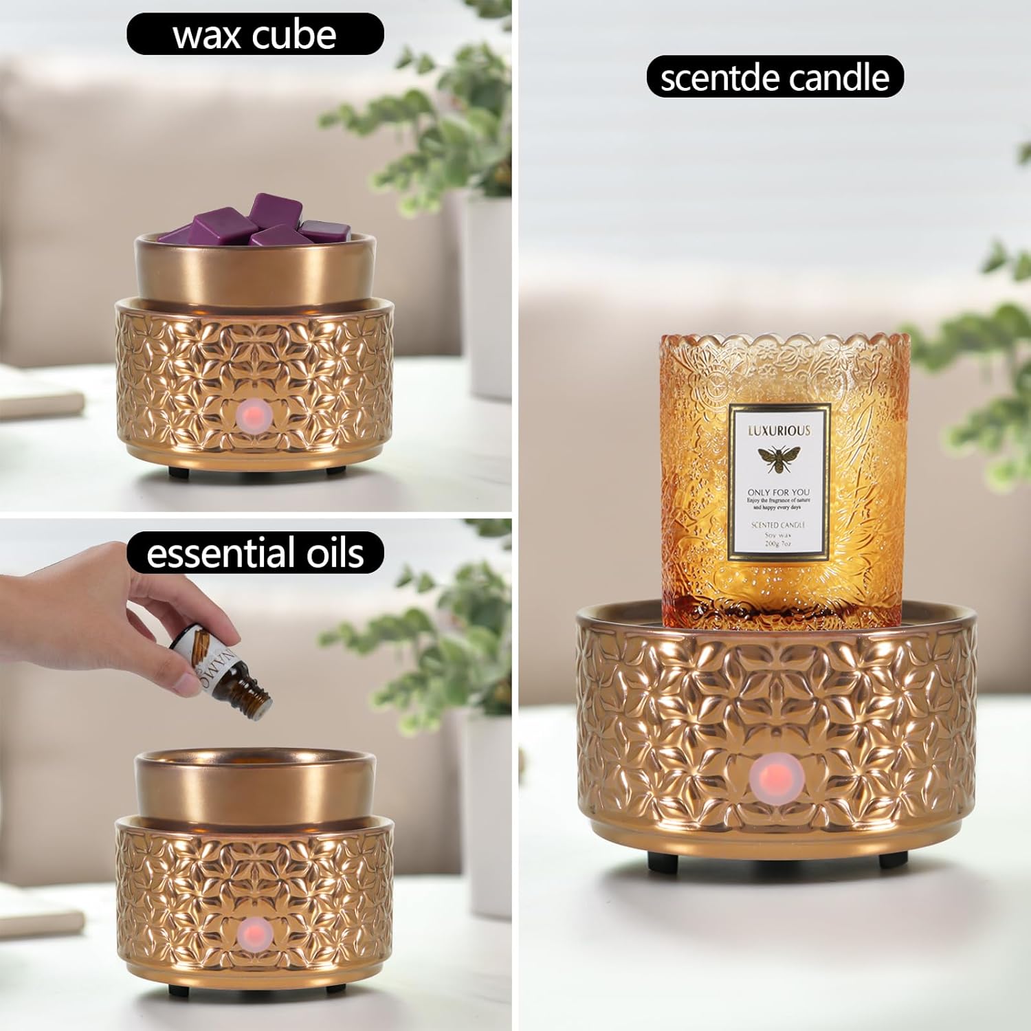 Electric Wax Melt Warmer 4-in-1 Ceramic Candle Decor for Home Office Bedroom Gift for Women