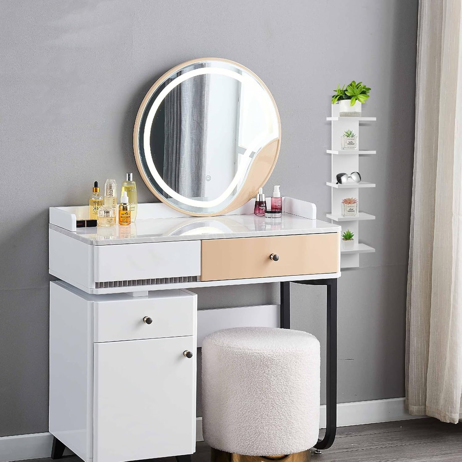 5 Tier Floating Wall Shelf Unit - White Vertical Storage Decor