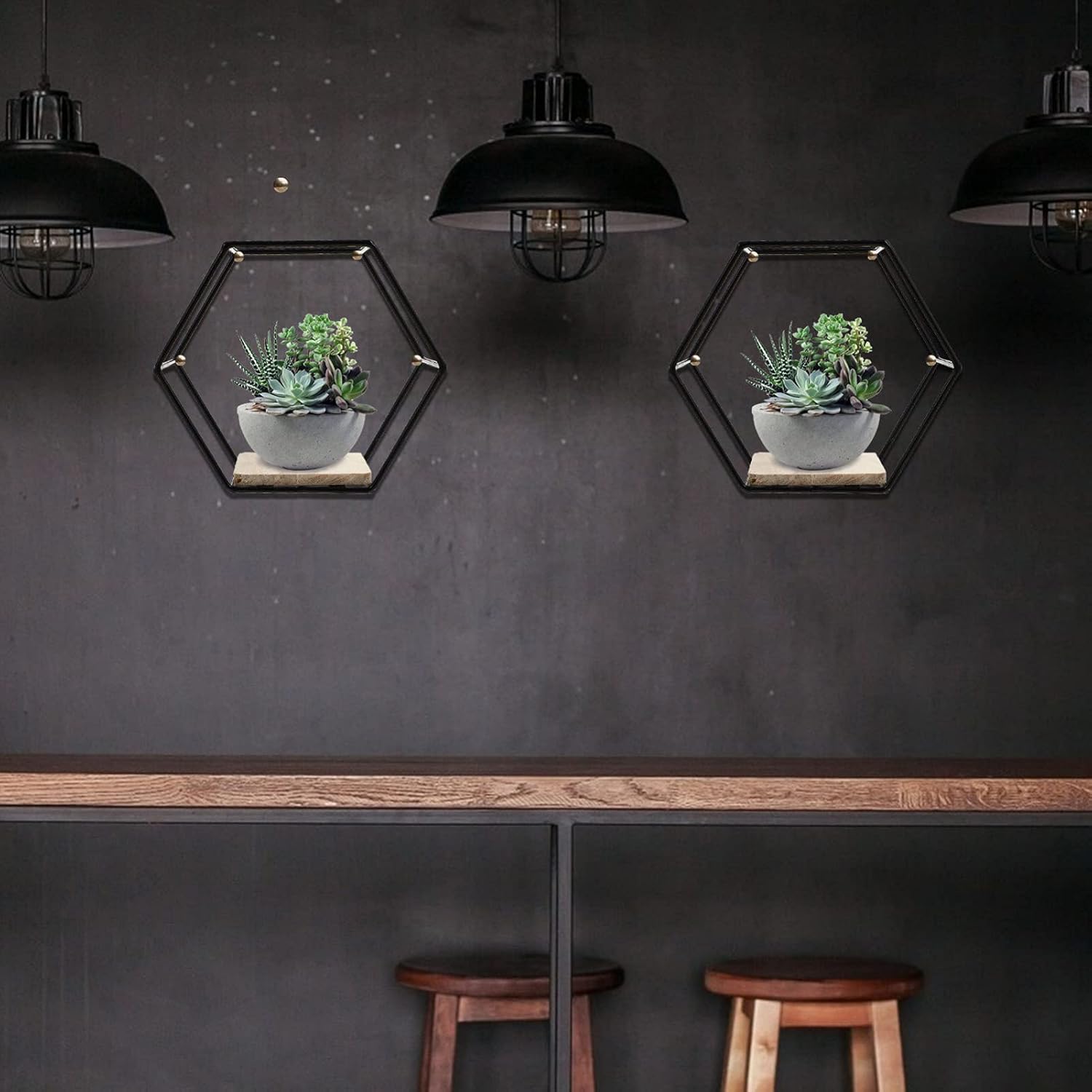 Happyyami Black Iron Hexagon Wall Mounted Storage Shelf