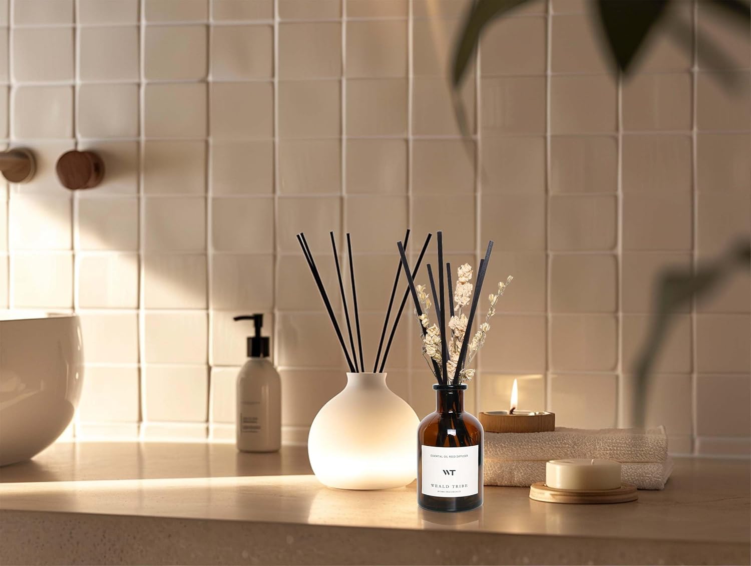 WEALD TRIBE Reed Diffuser Set for Bathroom Shelf Decor