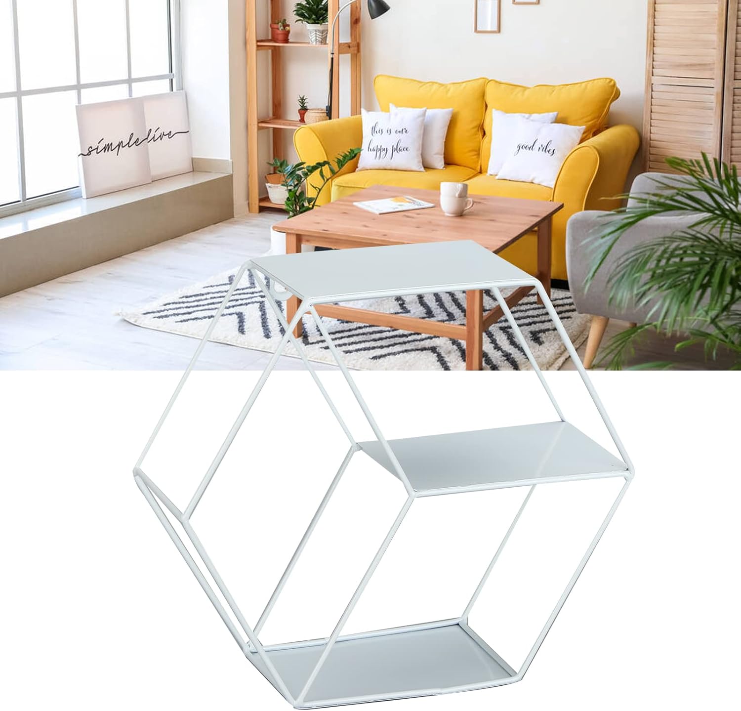 Hexagonal Floating Wall Shelves with Wrought Iron Design
