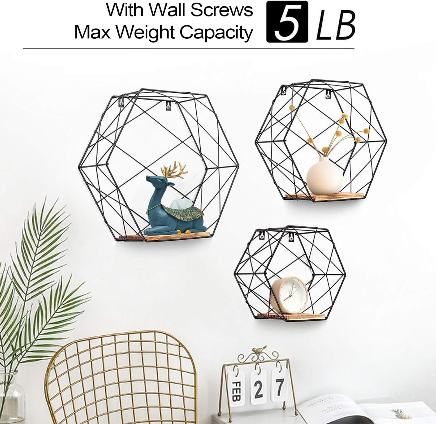 Hexagonal Floating Wall Shelf - Modern Geometric Display Rack
