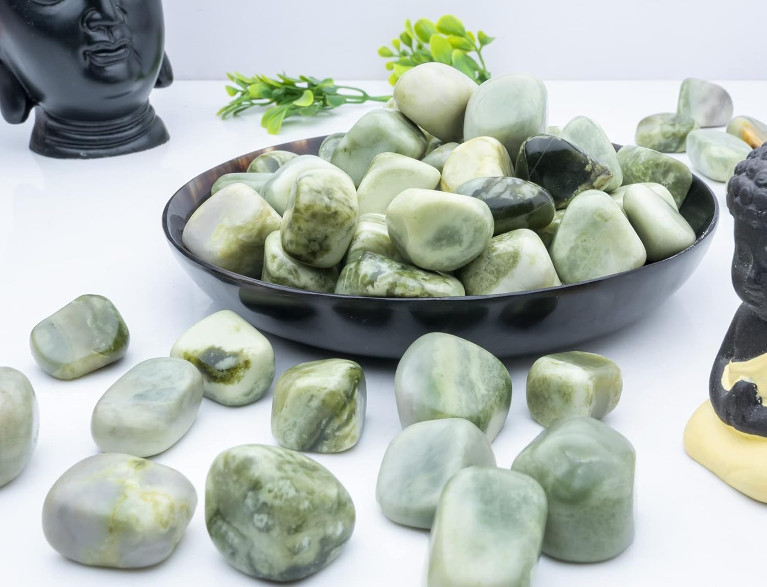 ZAICUS Tumbled Stones Rainbow Moonstone Serpentine Black Tourmaline Bulk
