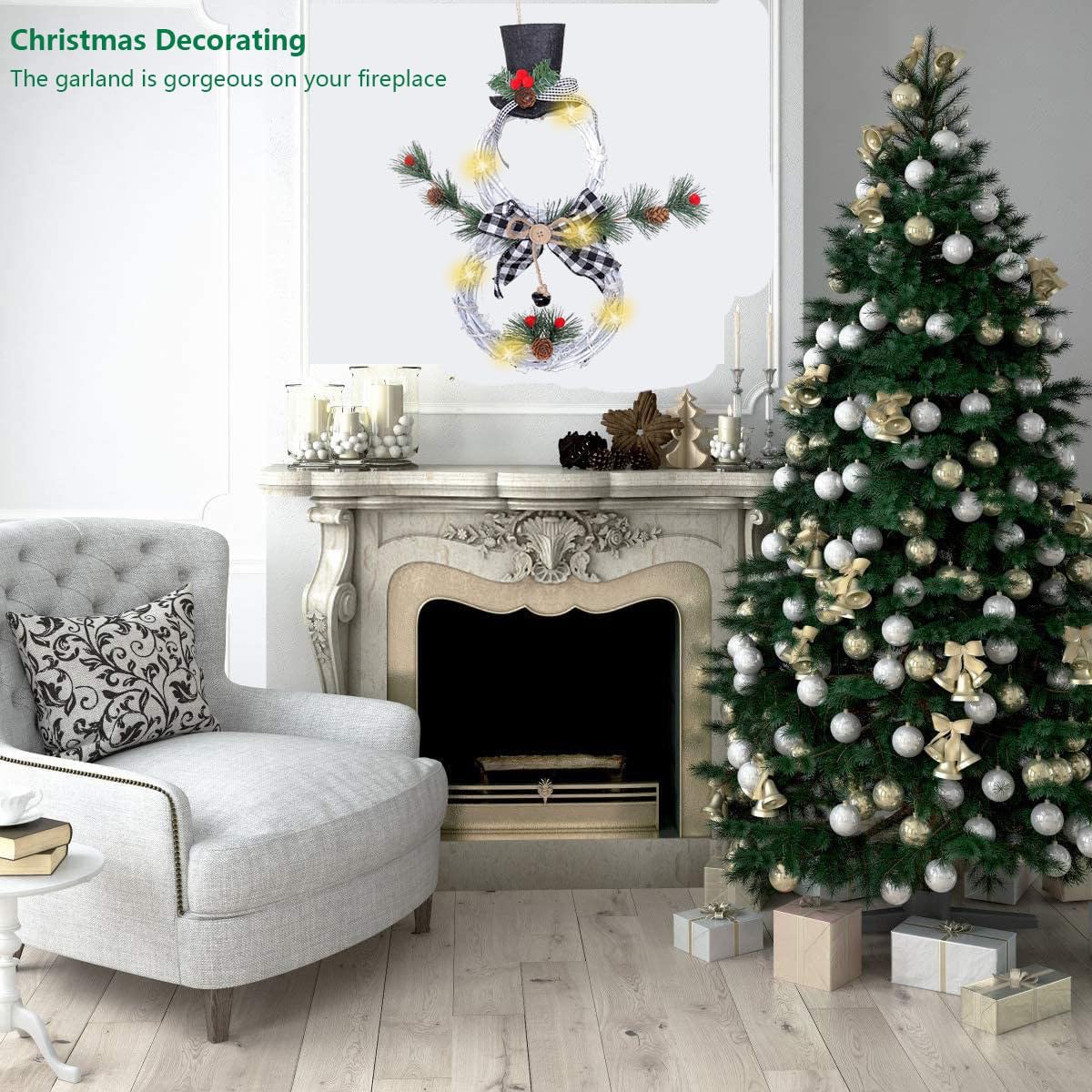 16 x 8 inch LED Lighted Christmas Snowman Wreath Hanging Decor
