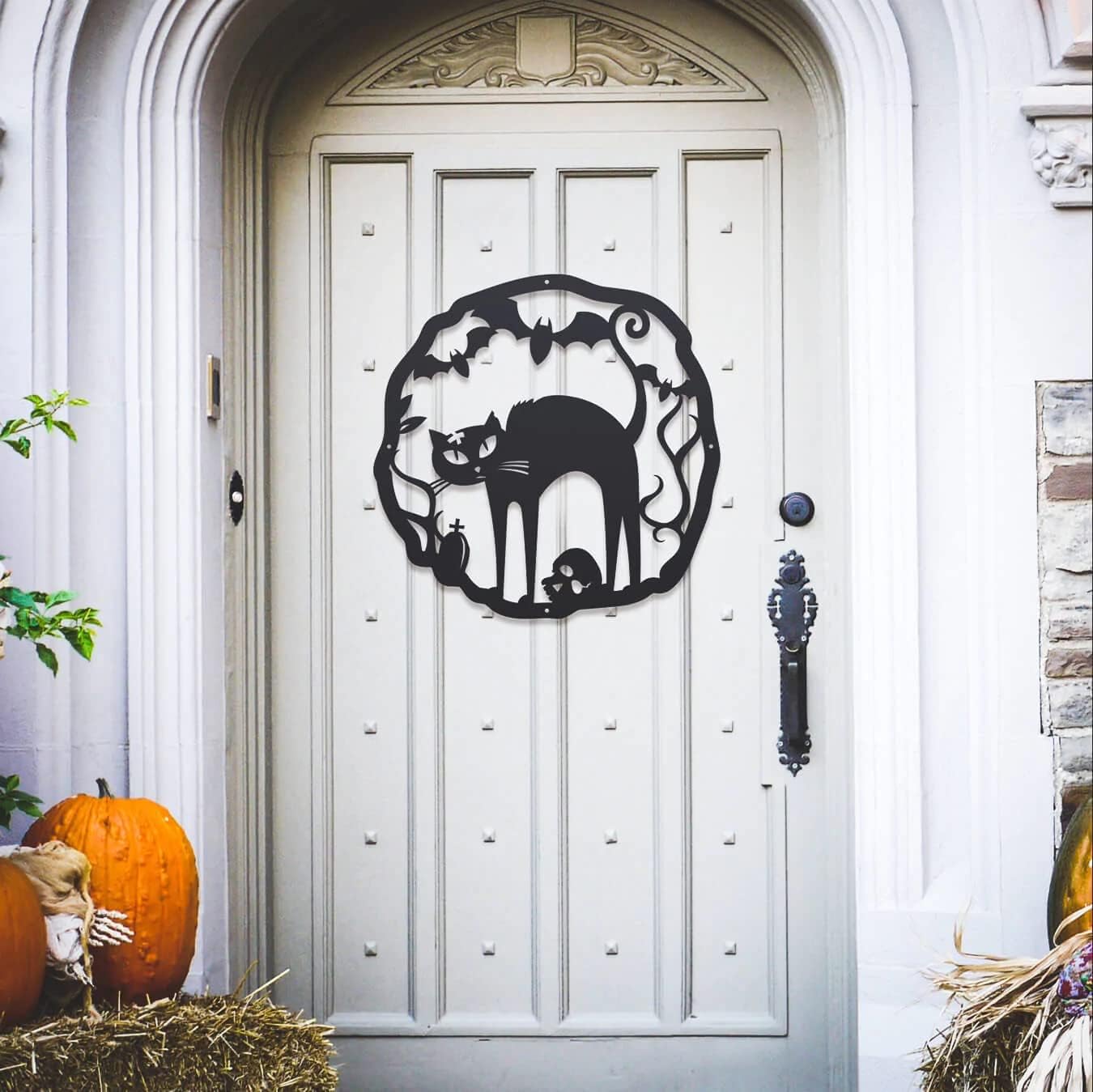 RealSteel Halloween Cat Wreath Front Door Sign