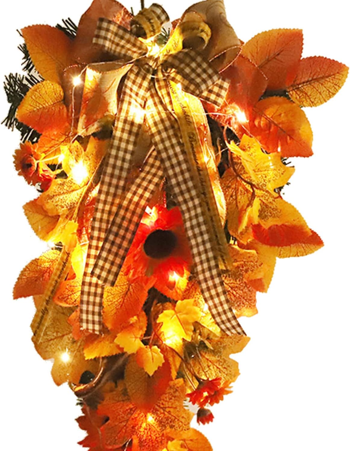 Fall Harvest Teardrop Wreath with Lights