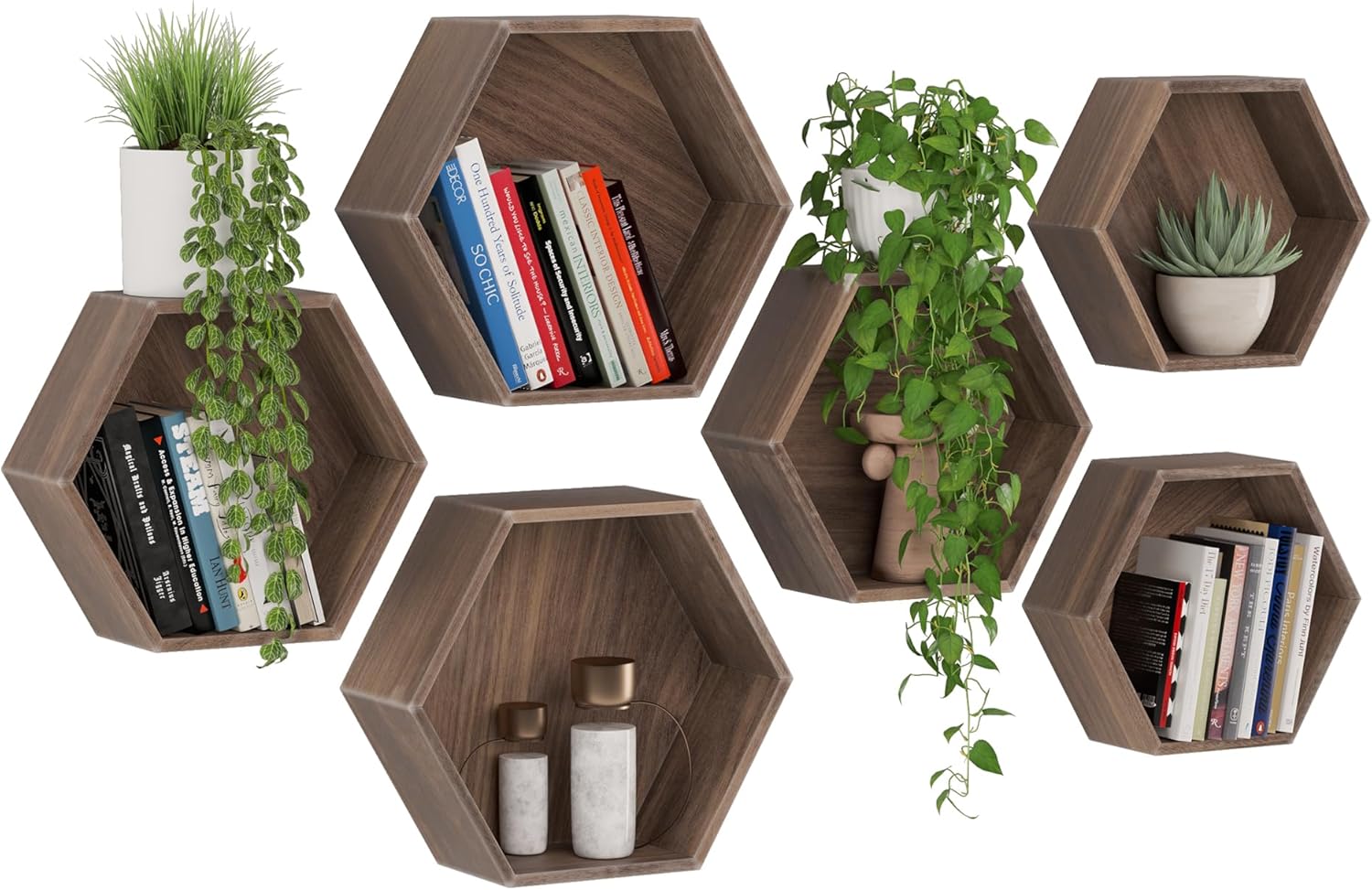 Rustic State Hexagon Floating Shelves - Set of 6