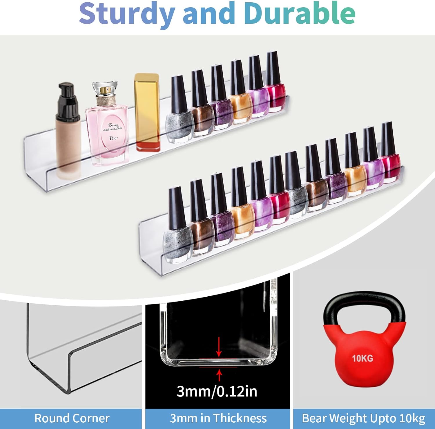 2 Pieces Acrylic Floating Shelves for Small Bathroom Display