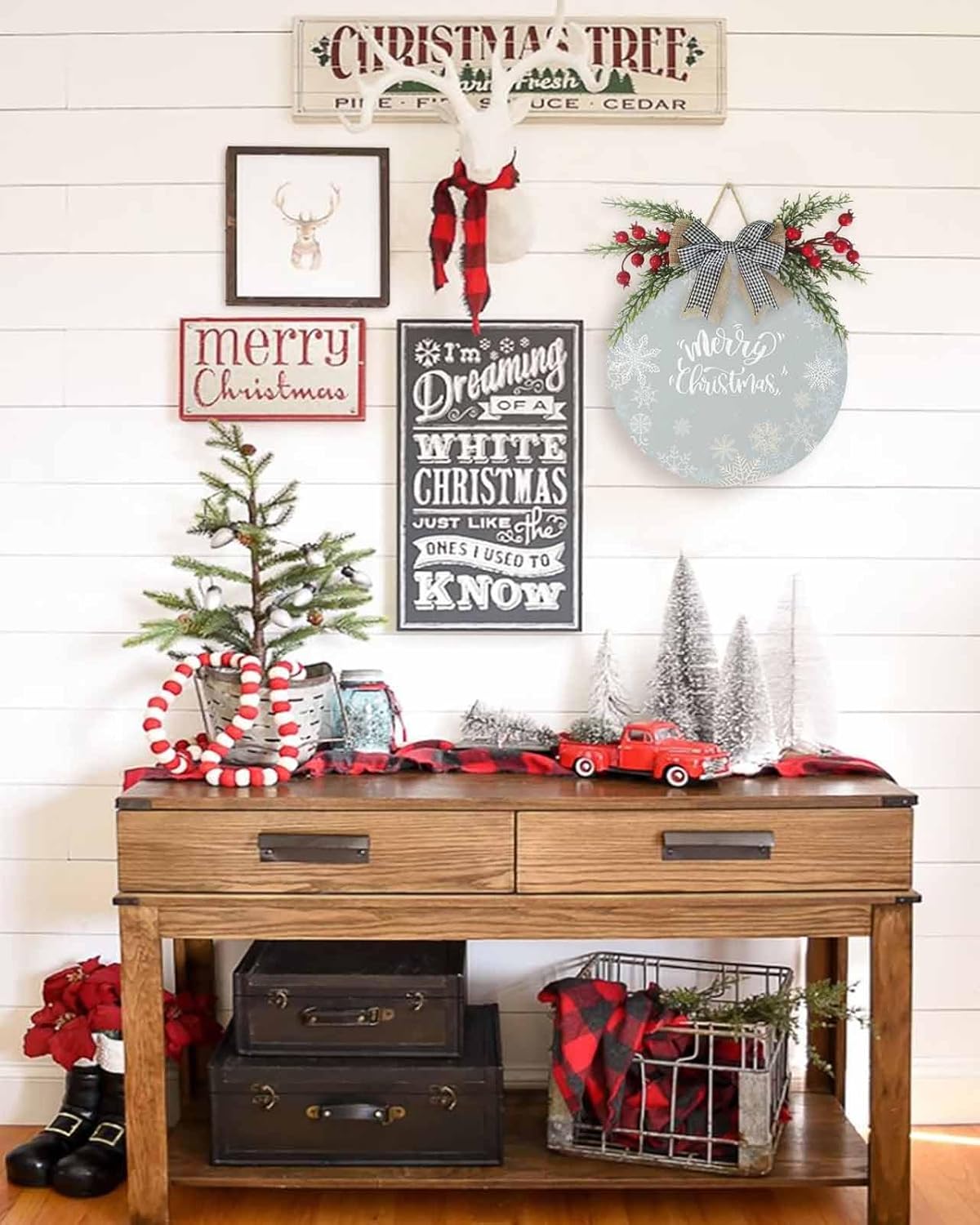 LooPoP Christmas Wreath Welcome Sign Wooden Decor