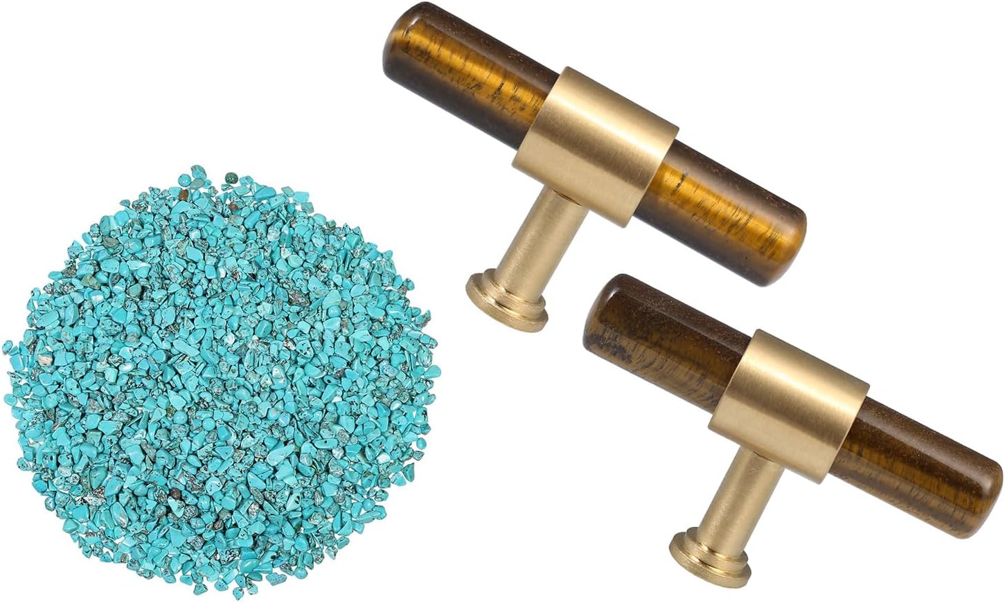 SUNYIK 2-Pack Howlite Turquoise Tumbled Chips Stones Cylindrical Crystal Cabinet Knobs