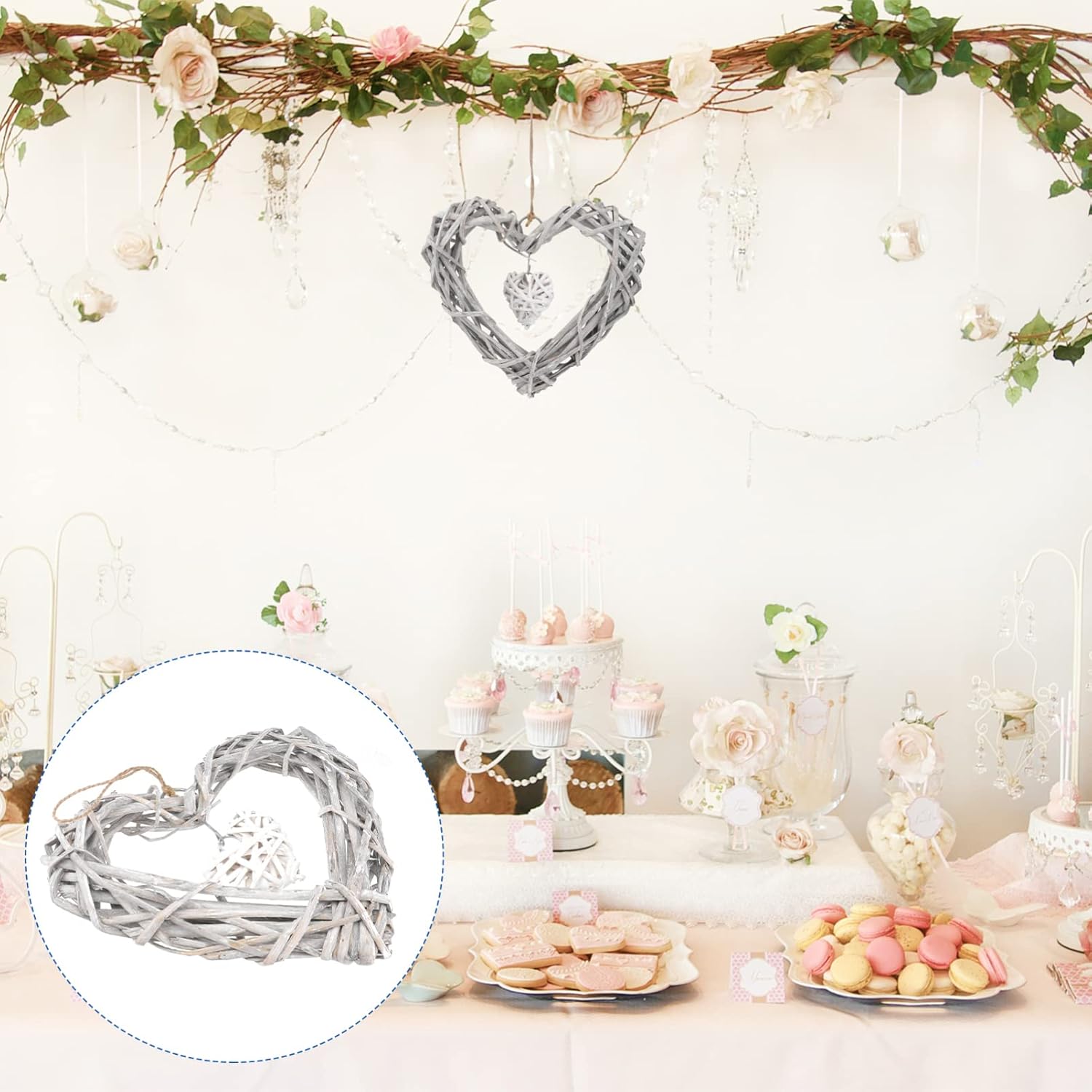 3 Pcs White Lace Pendant Twigs Wreath Heart Garland Photo Frame