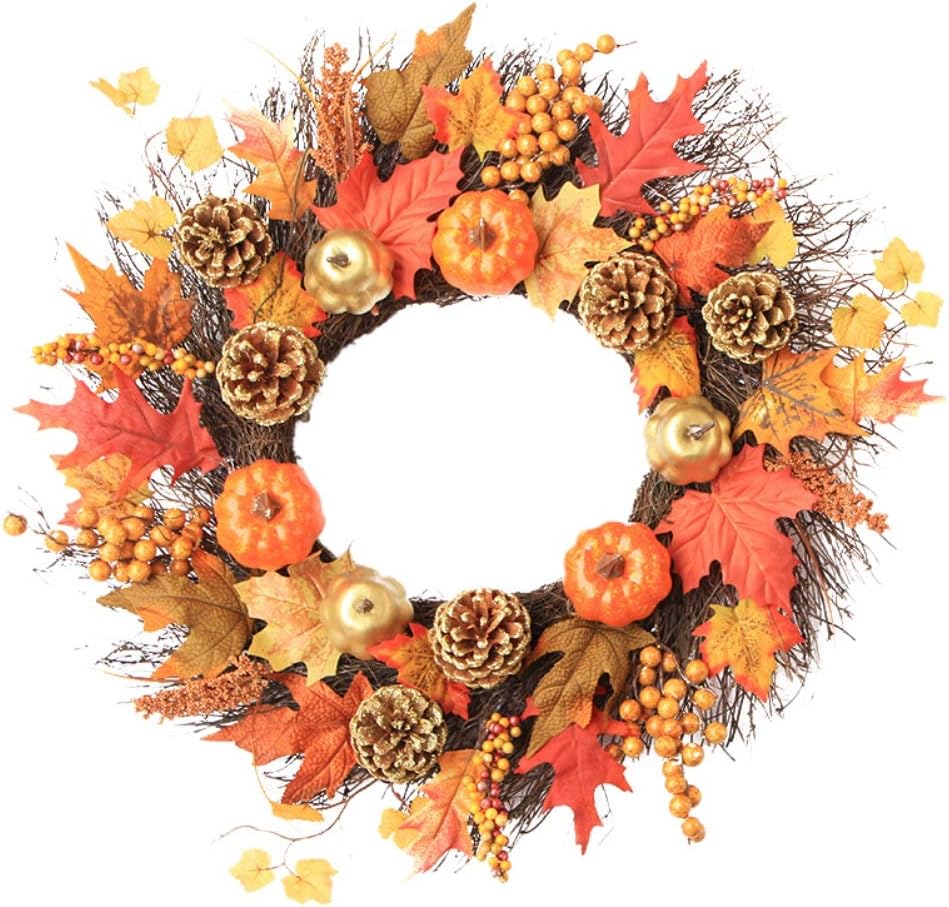 Door Hanger Artificial Maple Leaves Wreath 60CM Autumn Decor